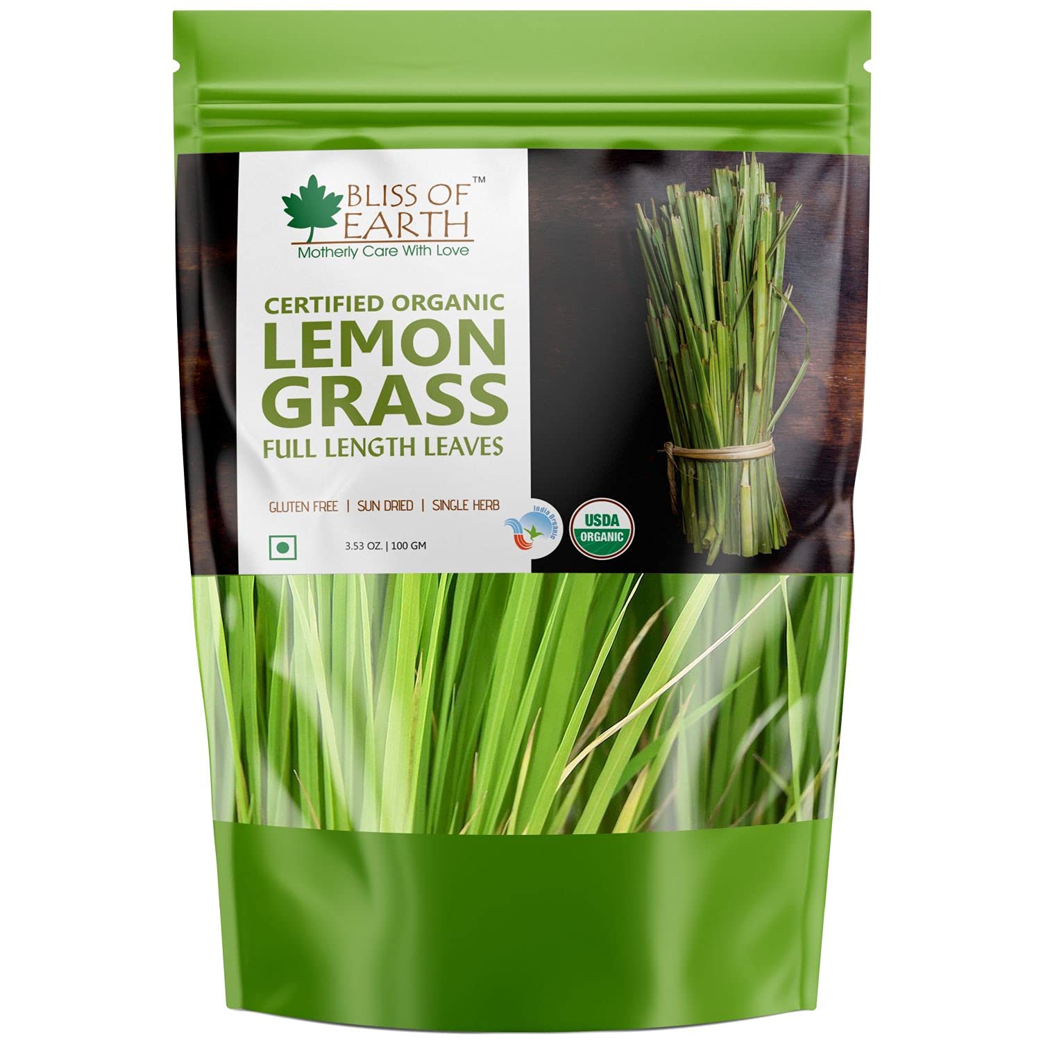 Bliss of Earth Organic Full Length Lemongrass Leaves, Healthy Green Tea, 100GM
