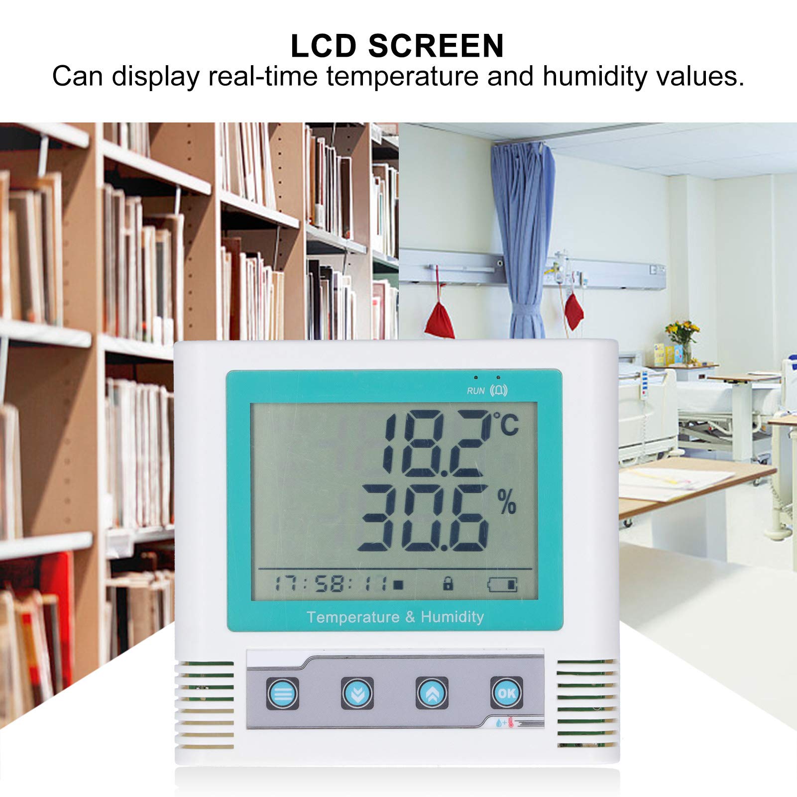 Cocoarm Digitaler Temperaturrekorder, ABS-USB-Feuchtigkeitsdatenrekorder mit LCD, 2,08 Millionen Gruppenspeicher, Hochpräziser Sensor, 4 °F Bis 140 °F, für Labore, Lagerbüros (208W-Gruppendaten)