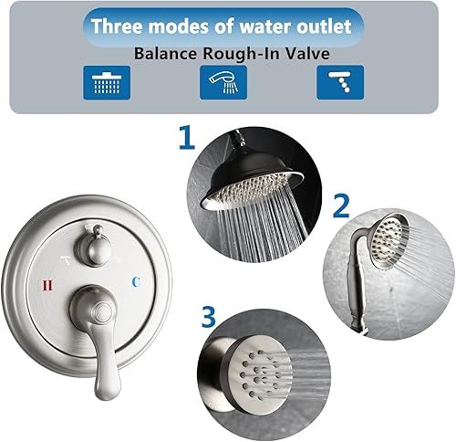 Miniatura 6 de WHSHOWER Sistema de ducha de cuerpo completo de 8 pulgadas con 6 piezas de chorros corporales de níquel cepillado antiguo, juego completo con