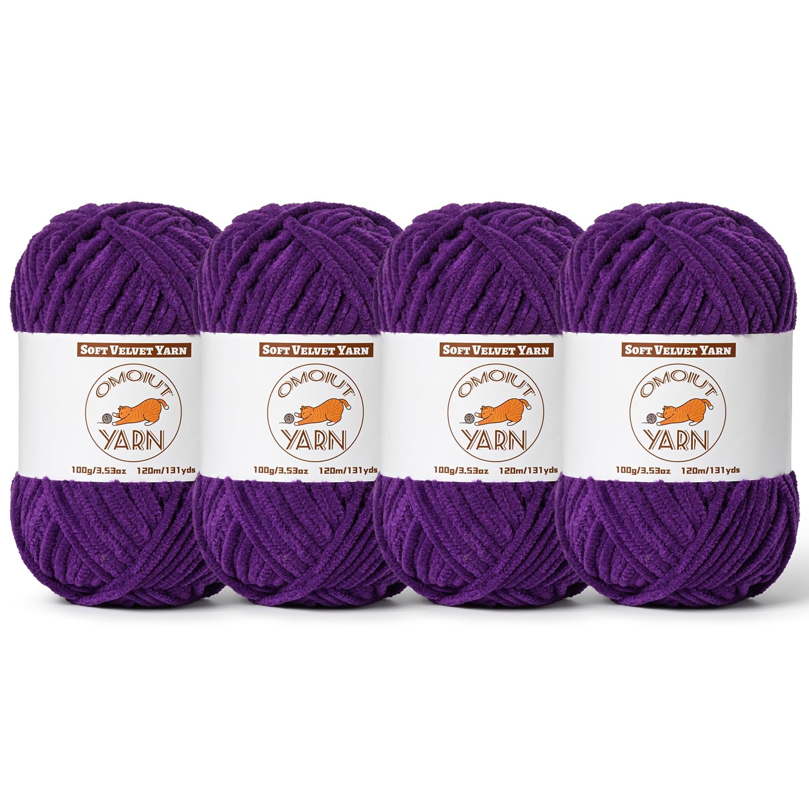 4 Pack Dark Purple Fluffy Velvet Yarn for Crocheting, Chunky Chenille Baby Blanket Yarn for Crochet, Soft Fuzzy Puzzle Yarn for Knitting, (100g/3.53oz Each) Bulky Thick Amigurumi Crochet Yarns