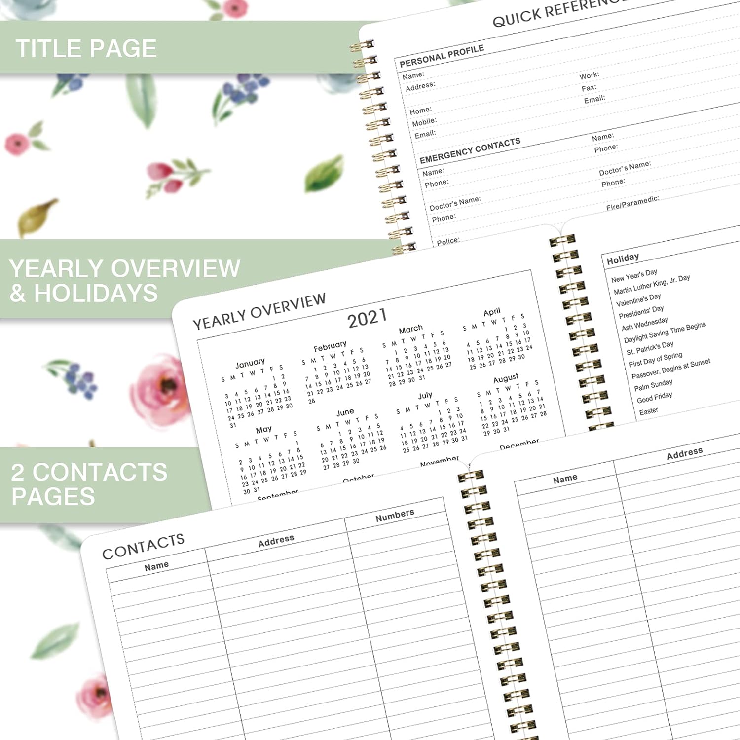 Planner 2021-2022 - Weekly & Monthly Planner 2021-2022 with Monthly Tabs, 8" x 10", July 2021 - June 2022, Flexible Floral Hardcover with Strong Golden Binding & Inner Pocket : Office Products