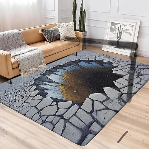 Miniatura 10 de Alfombra geométrica personalizada Drk geométrica ilusión óptica alfombra de área de ilusión óptica agujero 3D alfombra, sala de estar, sofá,