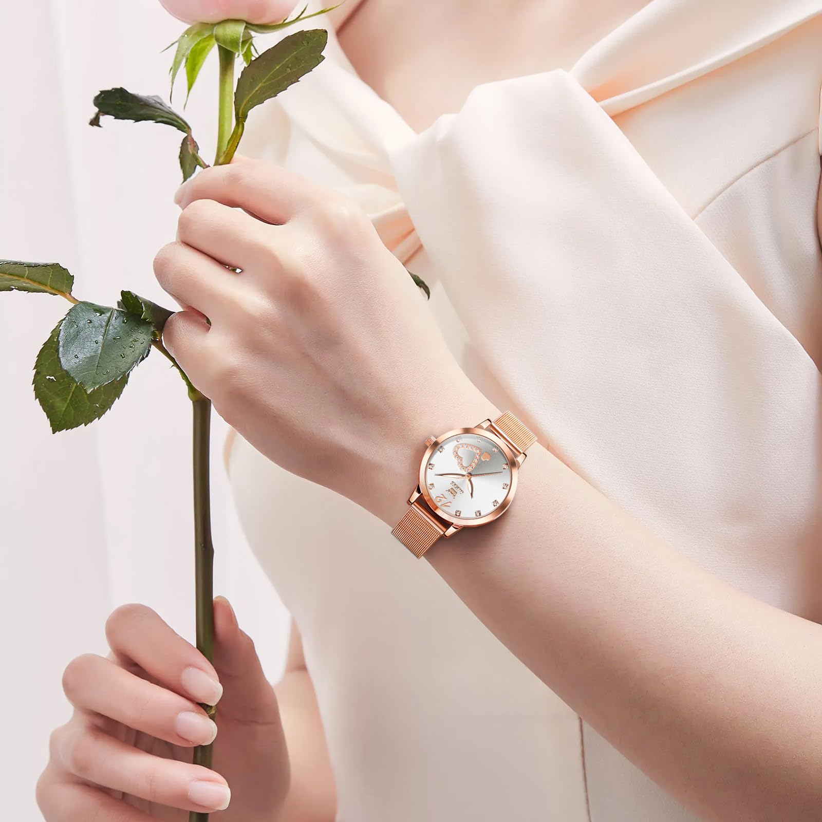 OLEVS Uhr Damen Rosegold Elegant Analog Wasserdicht Quarzuhr mit Datum