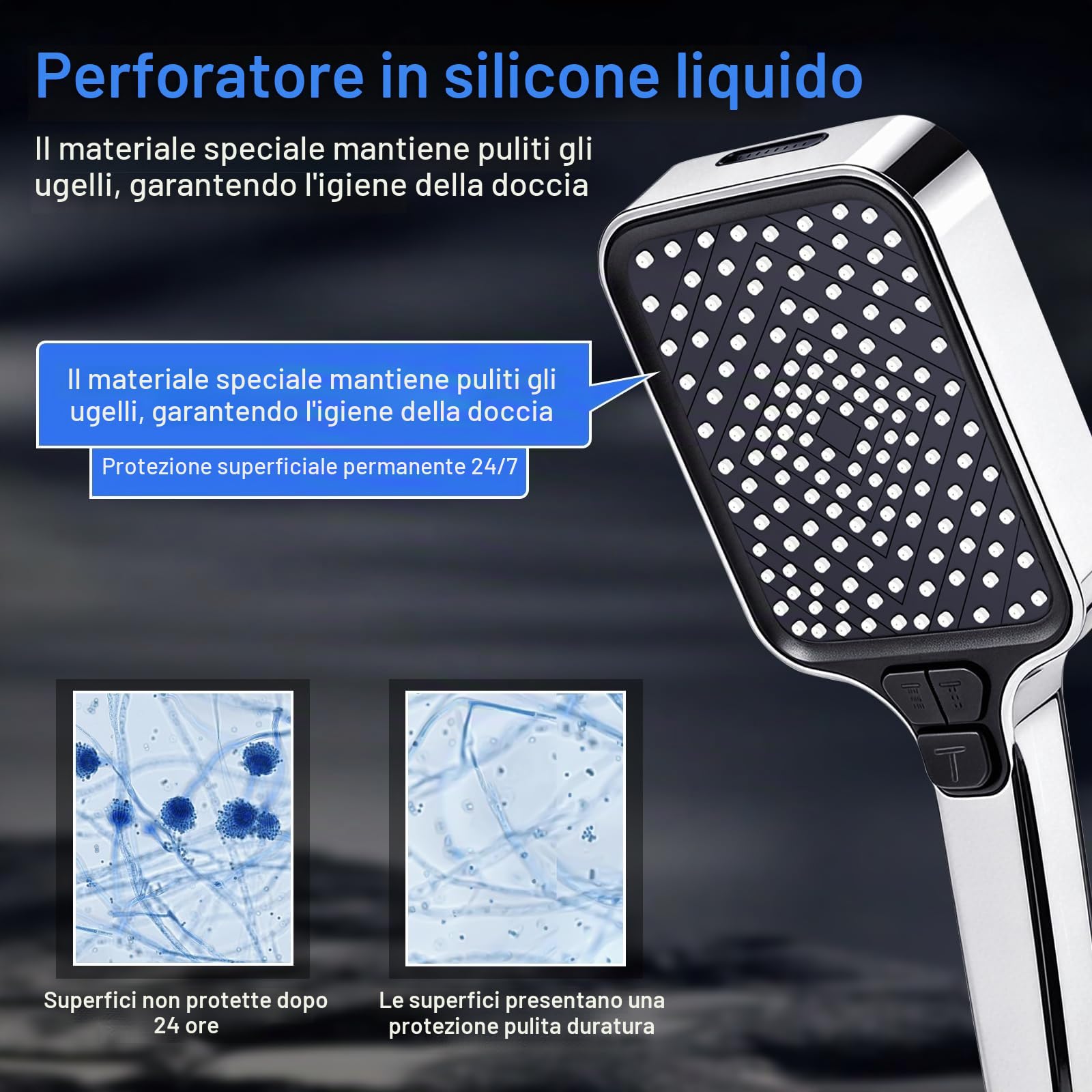 Soffione Doccia Anticalcare, Doccino per Doccia Alta Pressione, 4 Funzioni Getto, Telefono Doccia Universale Con Tubo Doccia 2m, Facile Da Installare