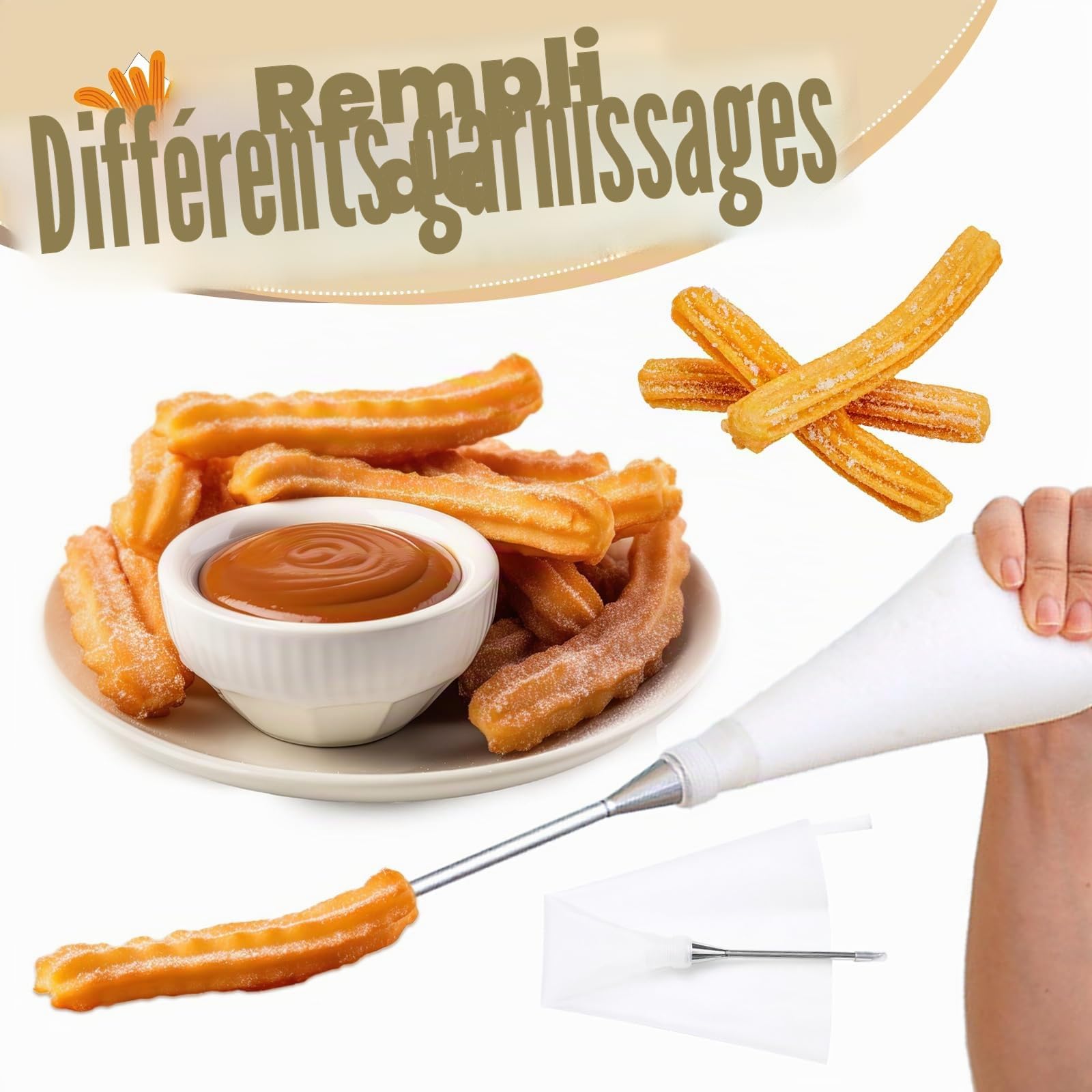 Machine a Churros,Appareil a Churros, Presse a Biscuits Inox,Presse à Churro Pistolet à Pâtisserie avec 16 Gabarits,8 Douilles,Poche et Brosse,Seringue Patisserie pour Gâteaux Gâteaux Dessert