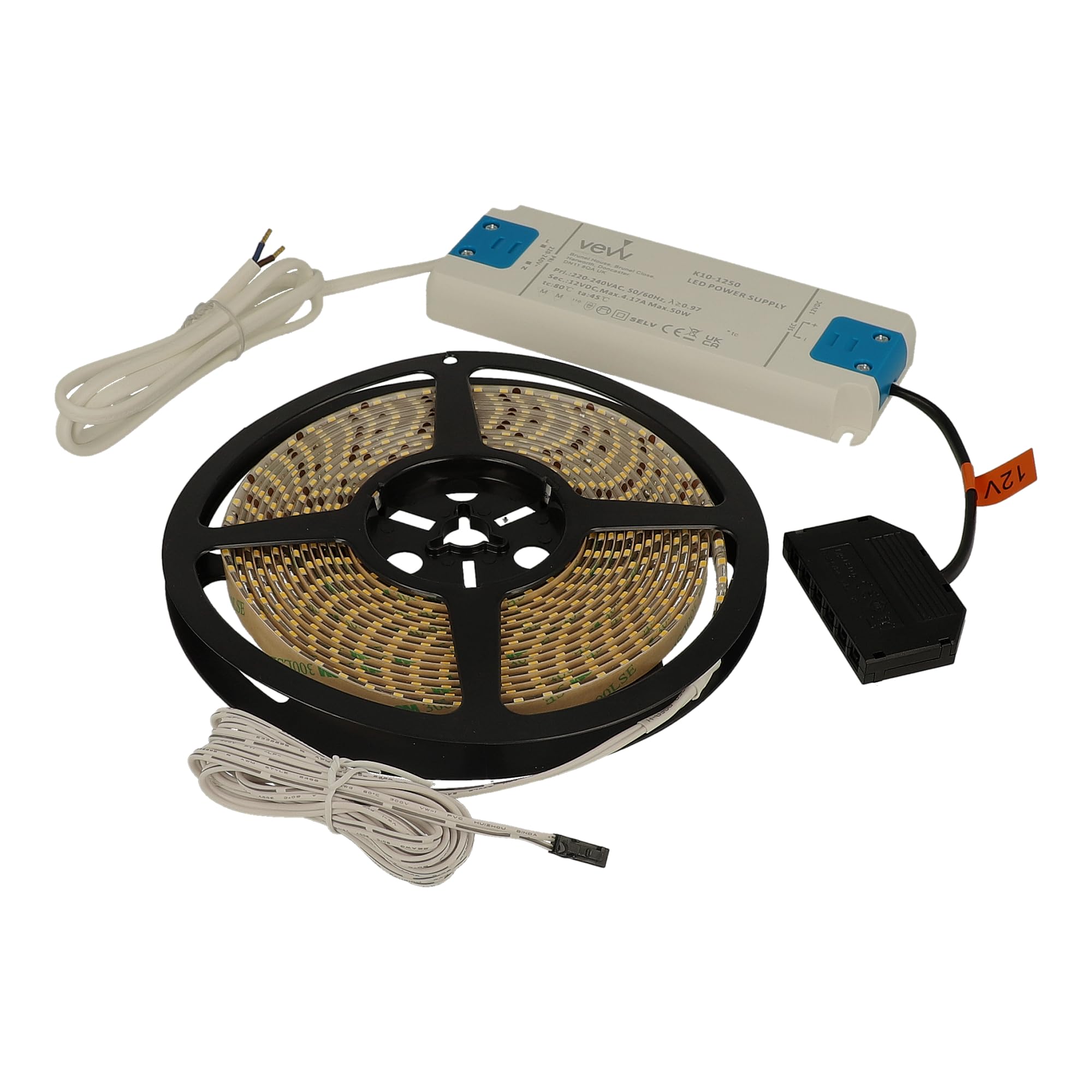 VEW Inspiring Lighting K30-5785WW-KIT Side+ 12V IP65 LED Side EMIT Tape 9.6W 120 LED Warm White 3000K 5MTR INC 50W LED Driver