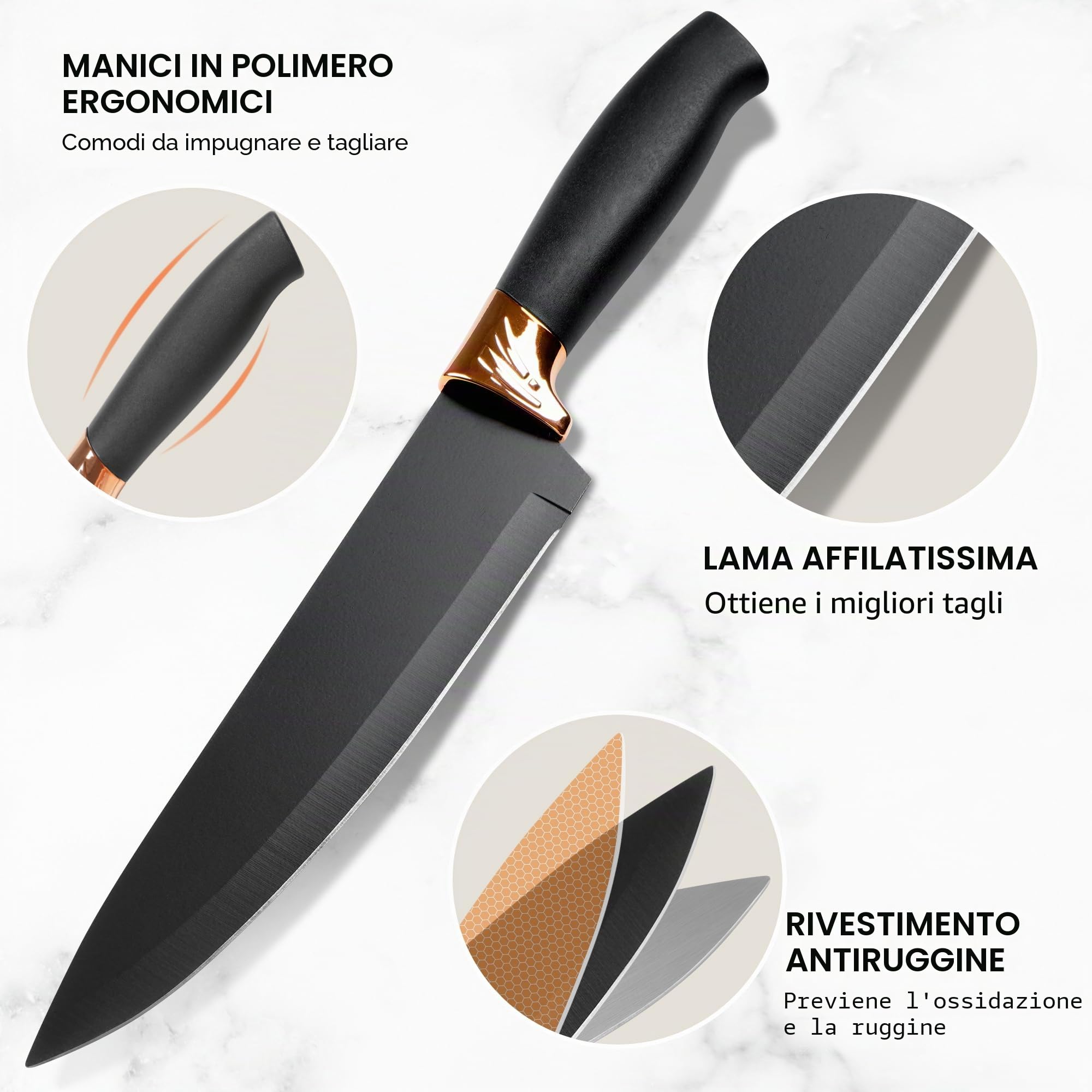 Vortix 19 Pezzi Set Utensili Cucina Silicone, Set Coltelli da Cucina con Porta Utensili, Mestoli Cucina Silicone con Manico in Legno, Nero