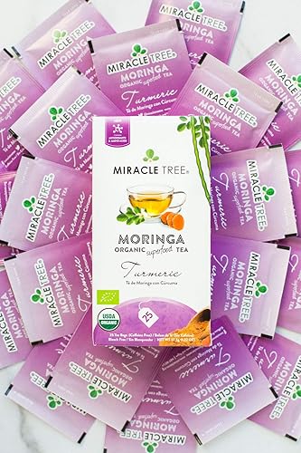 Miniatura 4 de Miracle Tree - Té orgánico de moringa superalimentario, paquete de 4, 4 x 25 bolsas de té selladas individualmente (miel y vainilla, original,