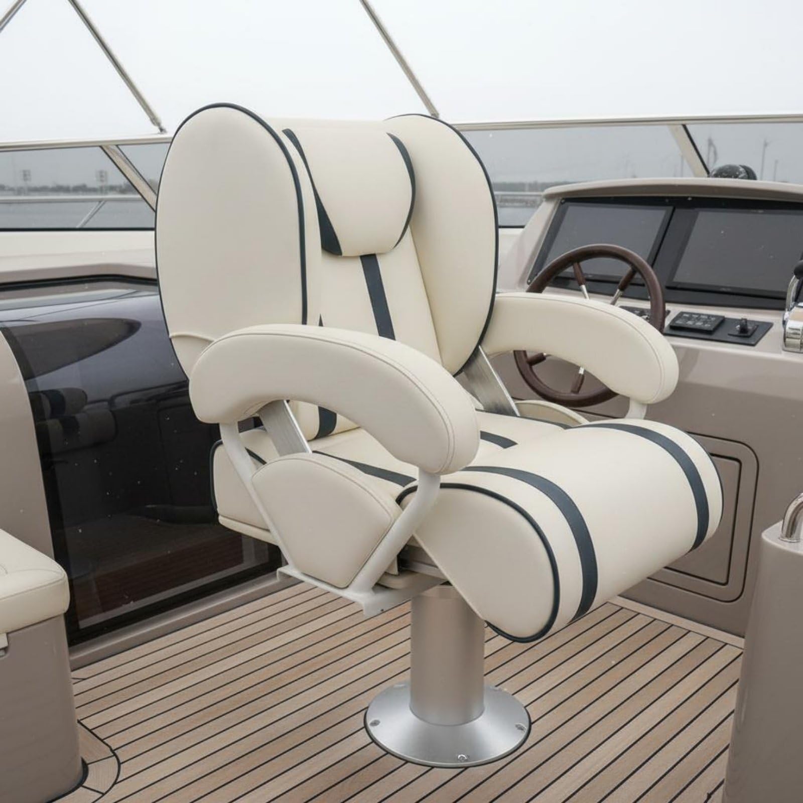 Gralara Marine Passenger Seat Sedia Barca Sedile Imbarcazione Poltrona Timoneria Convertibile con Schienale Regolabile in PU E Alluminio con Braccioli Adatta per Guida Crociera 60cmx63cmx36cm