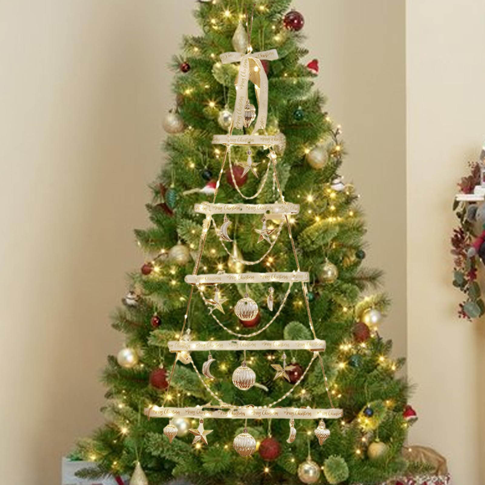Albero di Natale da Parete con Design a di Corda in Legno con