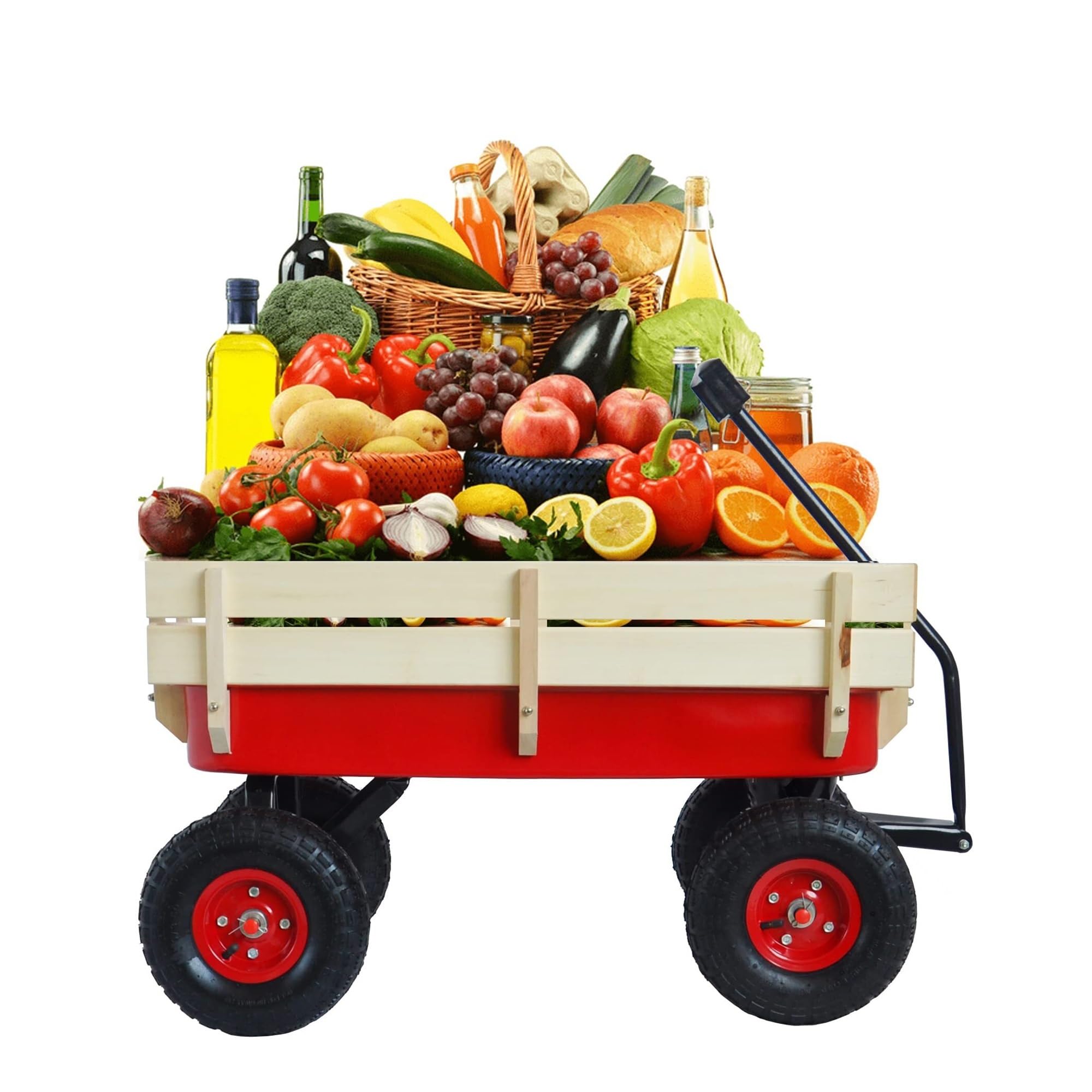 Outdoor Garden Cart with Removable Wooden Side Garden Dump Cart Pull-Along Wagons for Lawn Yard Farm Ranch
