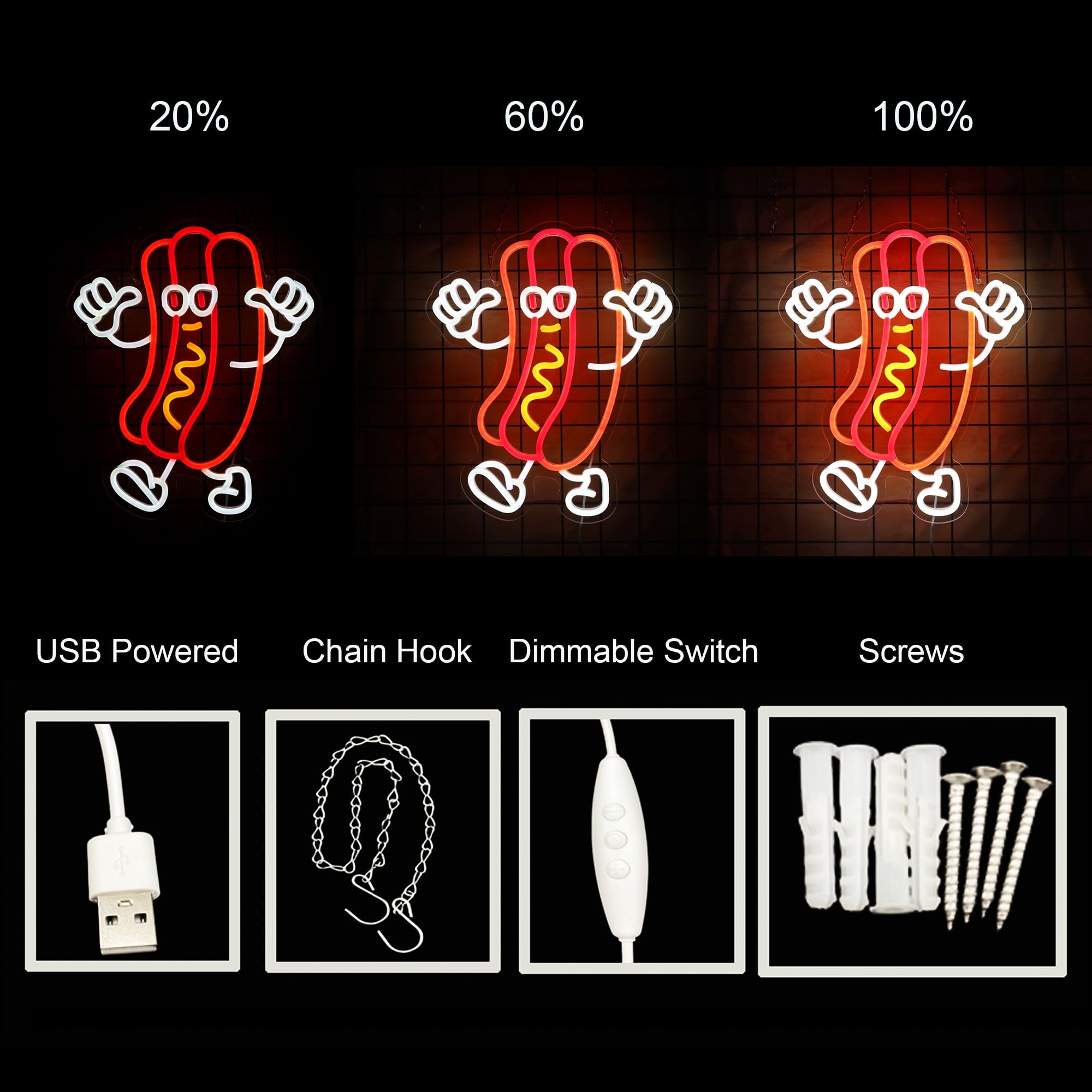 Hot Dog tanzende Schilder, cooles Hotdog-Neonschild, Hotdog-Motto-Party, Party-Dekoration, LED-Neon-Hotdog-Schilder, LED-Neon-Hotdog-Lichtschild, Hotdog-Dekoration für Wanddekoration, Zimmer,