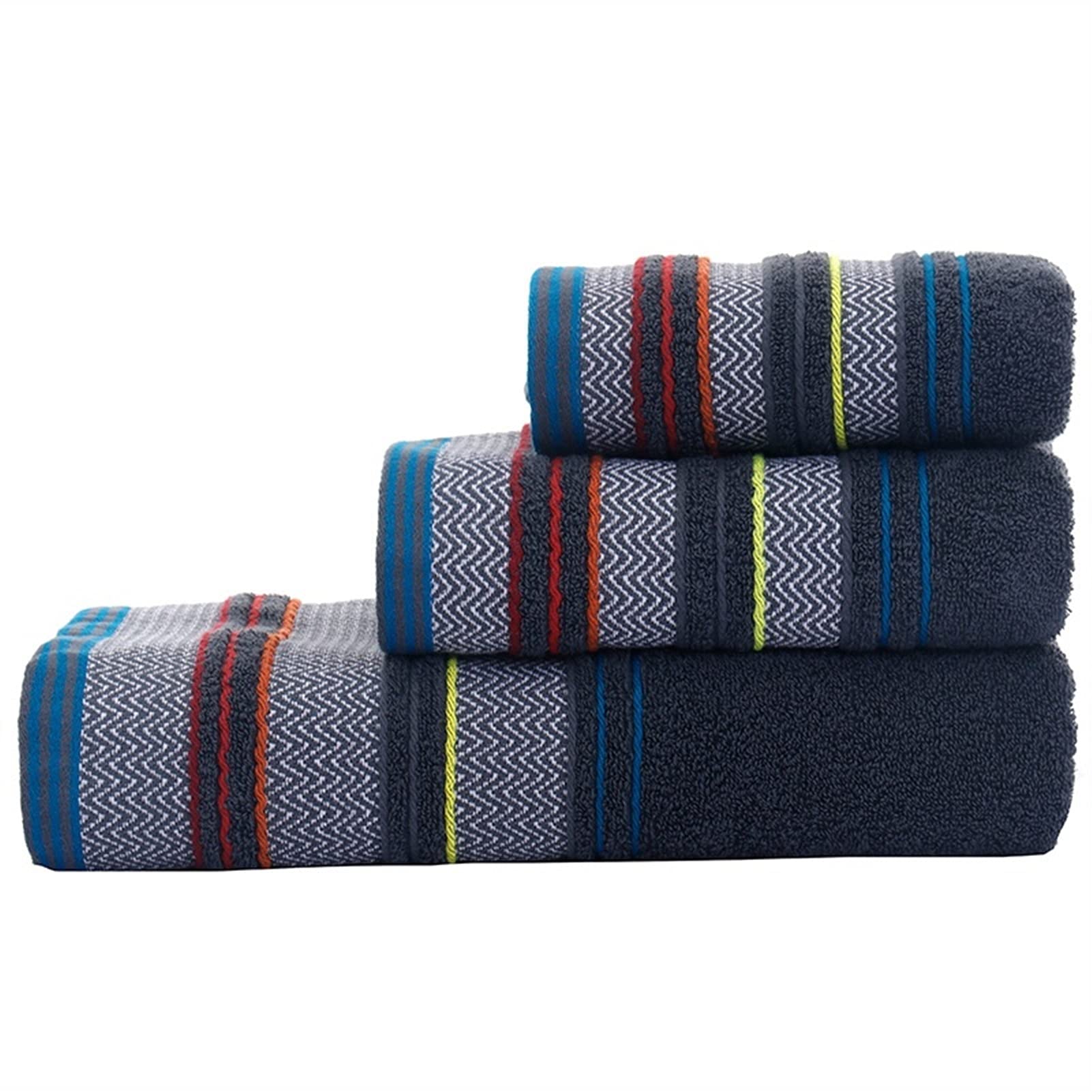 Stripe Printe Bath Towel Set 1 Large Bath Towels 1 Small Bath Towels 1 Hand Towels Soft Cotton