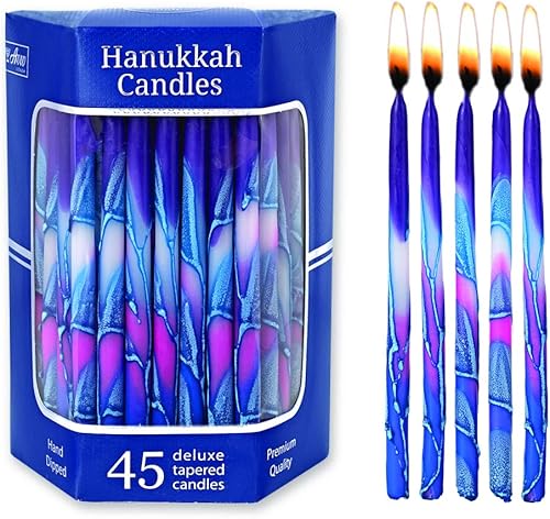 Miniatura 10 de Juego de 45 velas de Hanukkah sin goteo de alta calidad, se adaptan a menorás estándar, velas delgadas y cónicas de Janucá para ocho noches de