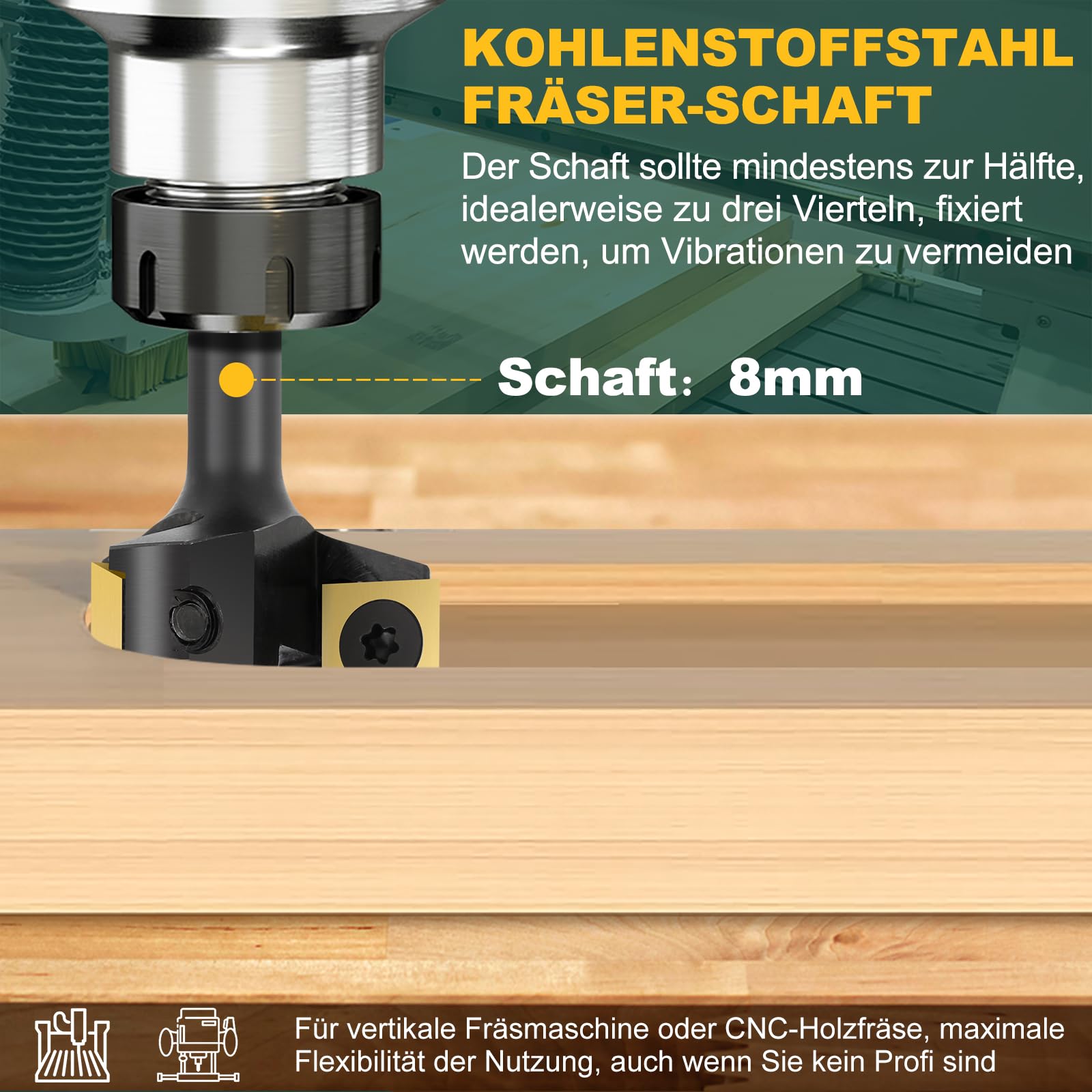 Fresa per fresa superiore 8 mm fusto – 35 mm di diametro – dotata di 3 lame intercambiabili in metallo duro 10,5 x 10,5 mm frese per legno
