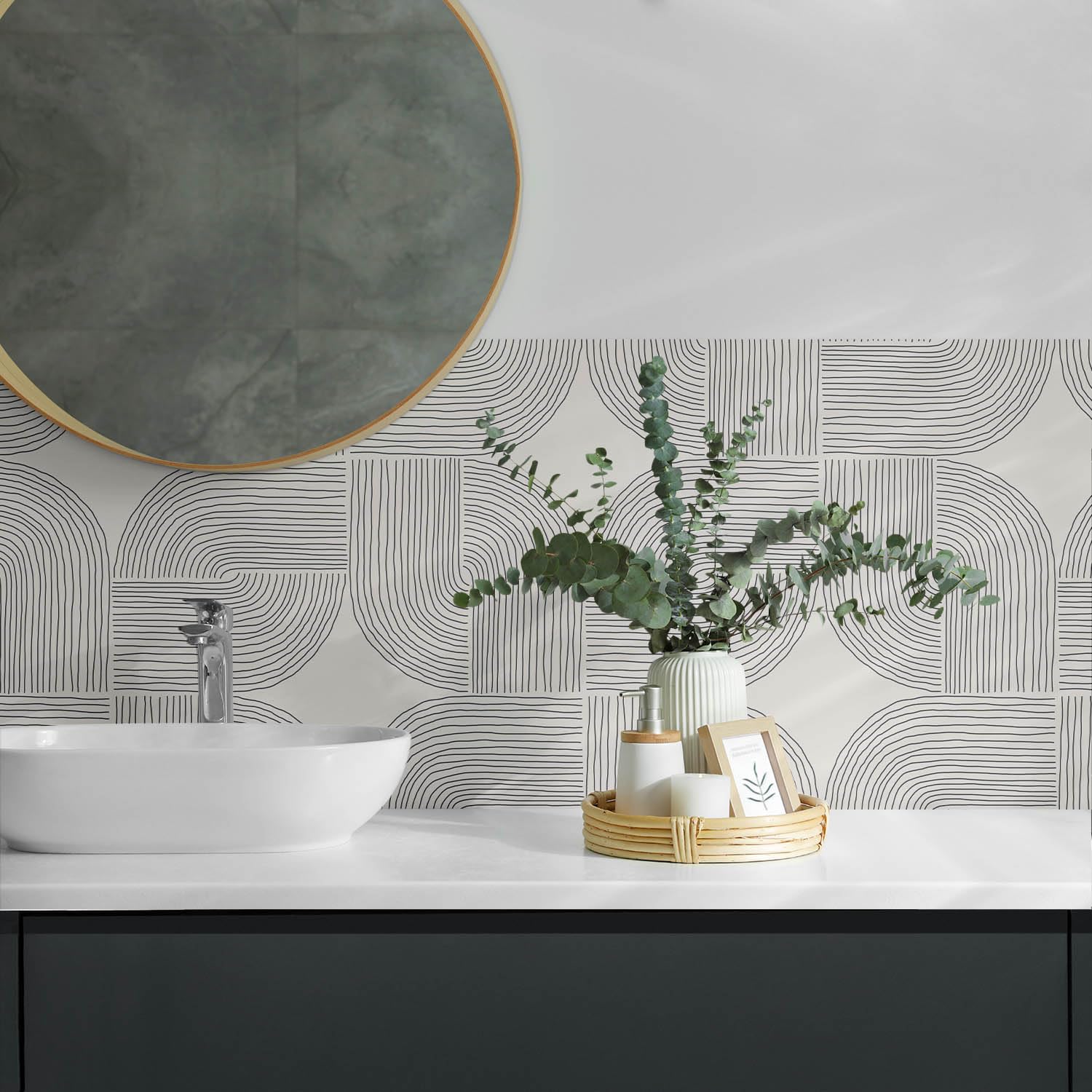 Pannelli in Vinile PVC 100x50 cm Impermeabile Fondo Protettivo Cucina Design Aspetto Moderno Autoadesivo Paraspruzzi Facile da Pulire Durevole - Linee geometriche nel layout