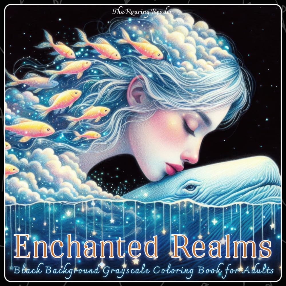 Enchanted Realms Black Background Grayscale Coloring Book for Adults: 52 Magical Designs of Ethereal Creatures and Dreamlike Worlds for Relaxation, ... - Black Background makes your colors POP!)