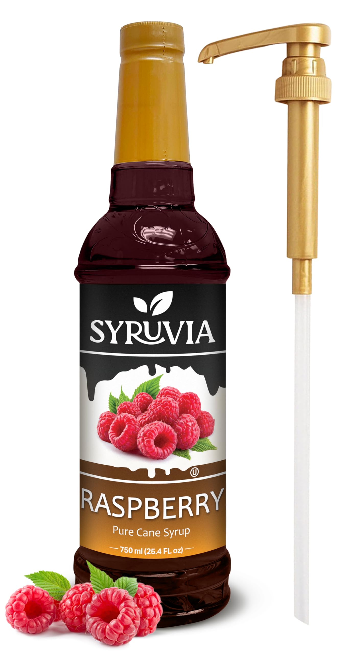 Syruvia Raspberry Syrup, Flavored Syrup for Drinks, Cocktails, Lemonades, Iced Teas, and Desserts – 25.4 fl oz, With Pump