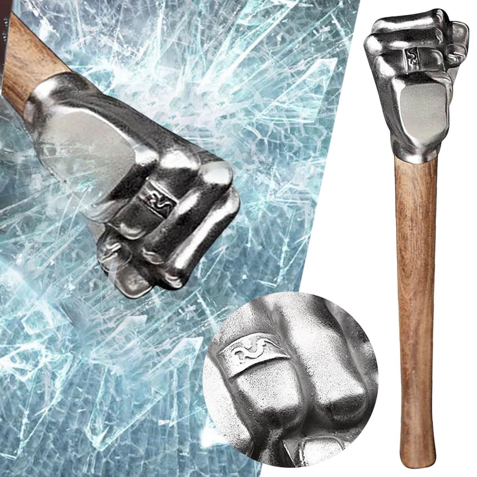 Edelstahl Faustform, Dekorativer Fausthammer, Hammer, für Zuhause, Auto, Outdoor, Camping, Rosen-Holzgriff, Bastelhammer, dekoratives Ornament, für leichte Aufgaben im Notfall