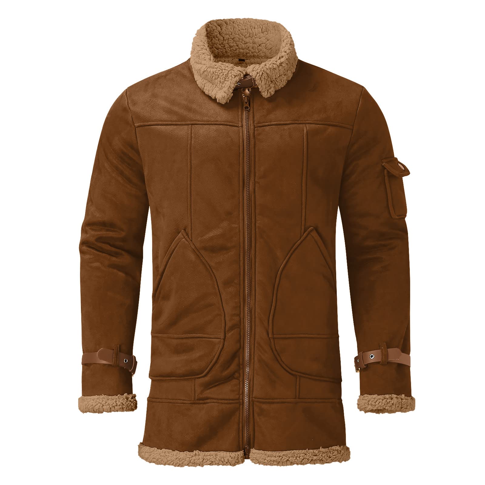 Giacche da camionista da uomo foderate in pile Sherpa con cerniera lampo in velluto di agnello scamosciato, giacche bomber calde in montone