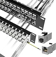 Vista 10 de Jadaol [Listado UL] Panel de Conexiones Cat6A Blindado de 24 Puertos, Panel RJ45 de Paso de 19" 1U para Montaje en Rack/Montaje en Pared con 24