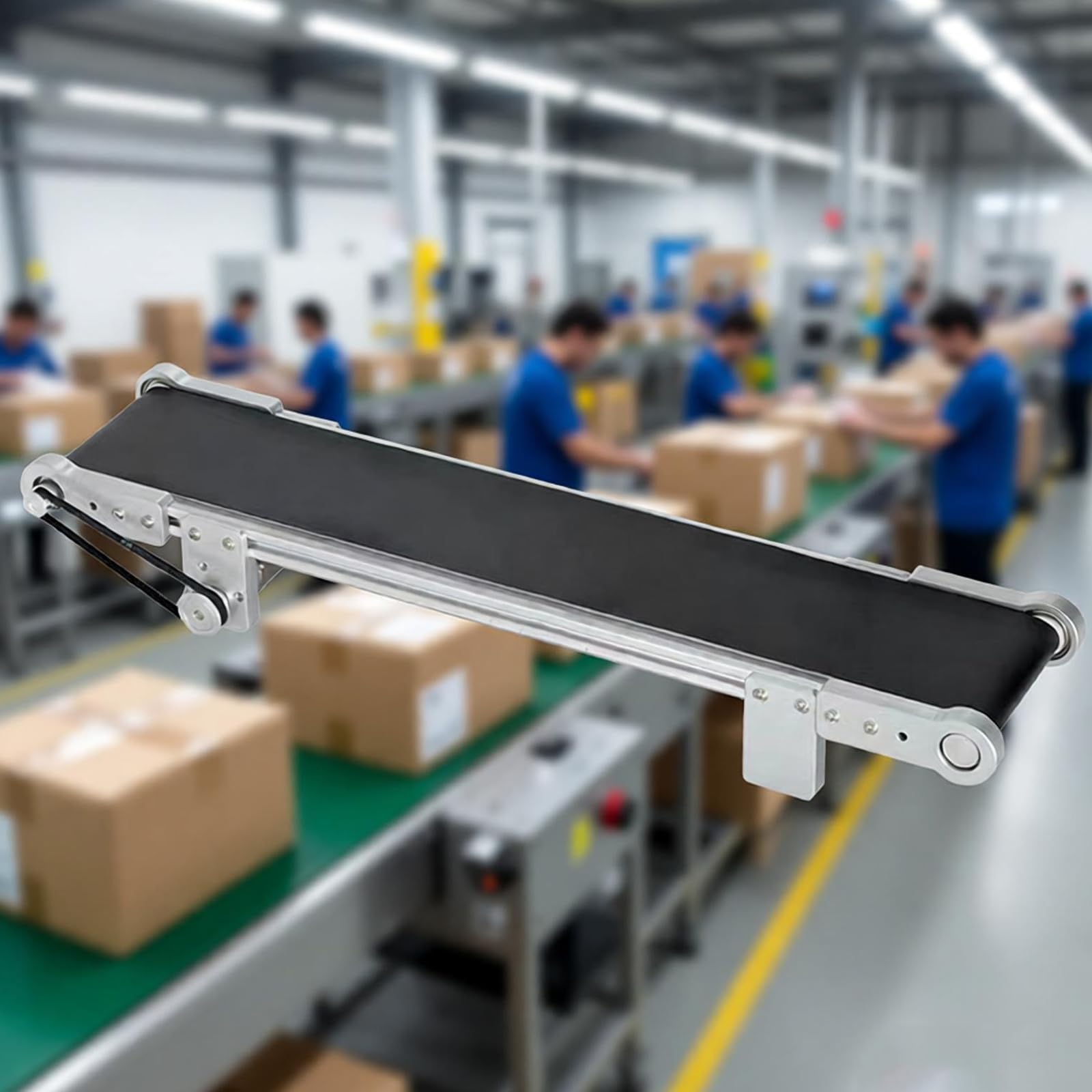 Cinta transportadora de mesa con velocidad regulable y capacidad de 1 kg para líneas de embalaje