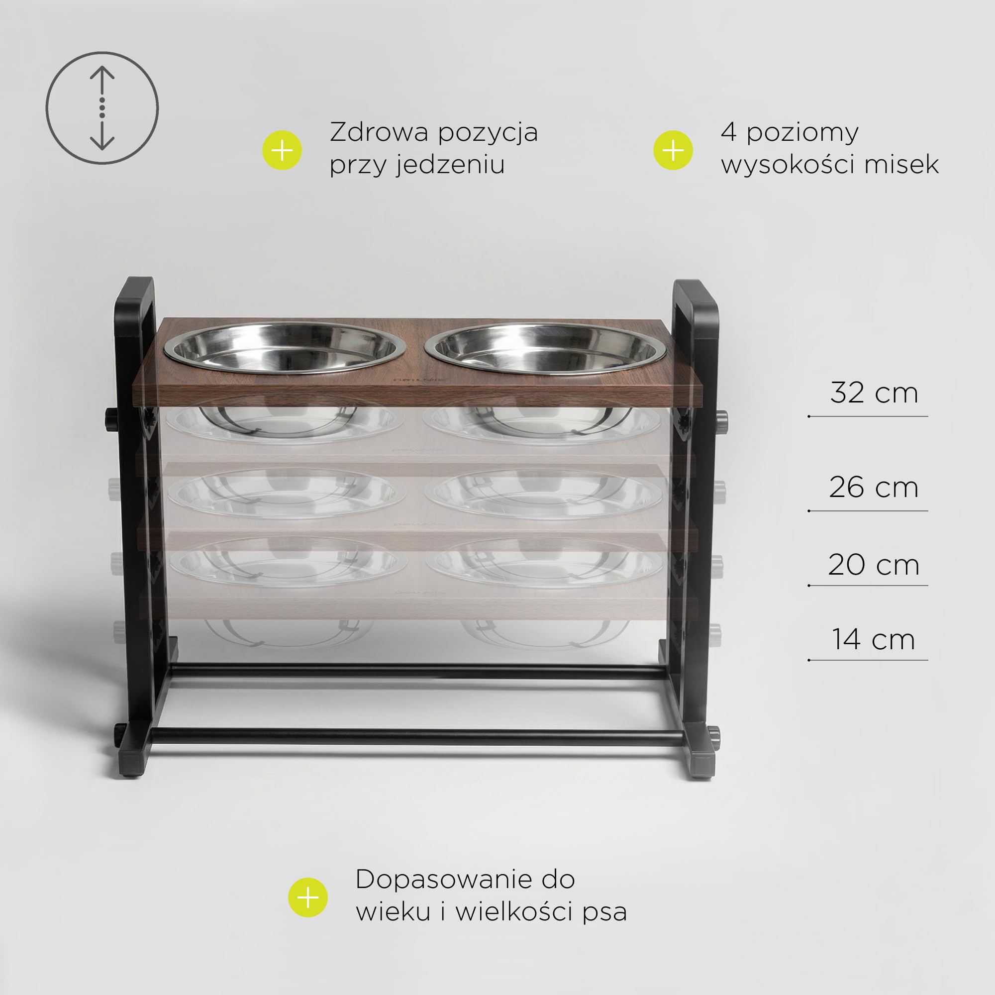 Peluvio Misty Podwyższona miska na karmę dla psów, z regulacją wysokości, 4 stopnie ergonomicznego jedzenia, stacja dla psów z regulowanym kątem, z 2 miskami ze stali nierdzewnej, łatwa do czyszczenia