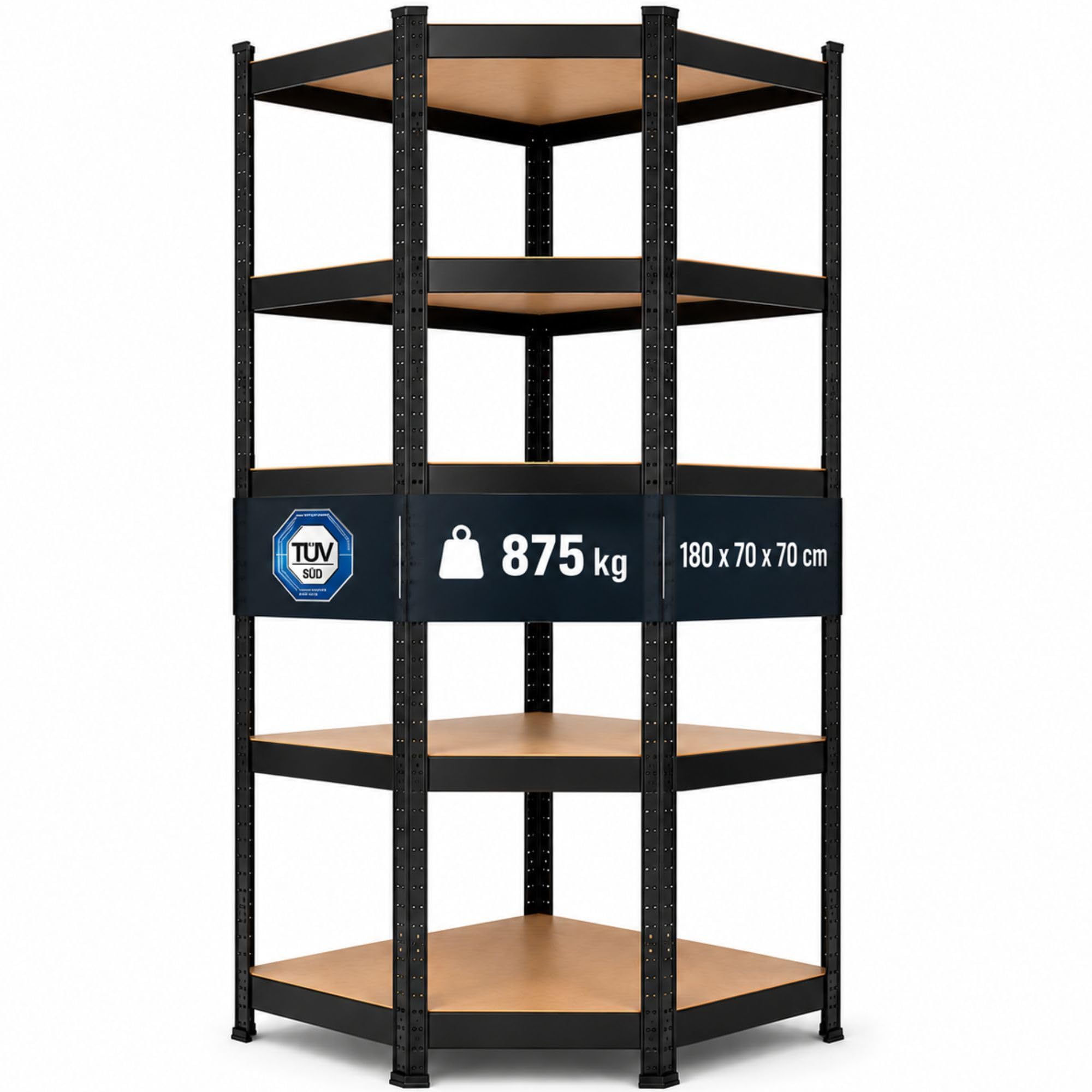 Arebos Estantería para Cargas Pesadas | Estantería sin Tornillos 875 kg | Fácil de Montar Gracias al Sistema de Enchufe | 180 x 70 x 70 cm | 5 estantes de MDF | hasta 175 kg por Estante | Negro