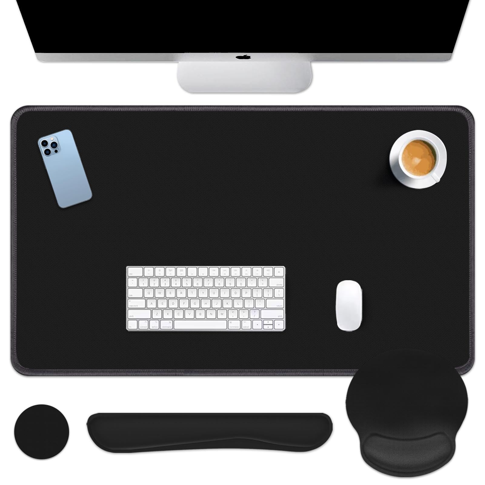 Britimes Black Keyboard Mouse Pad Set Black 4 in1 Large Mousepad Keyboard Wrist Rest Mouse Wrist Rest Coaster