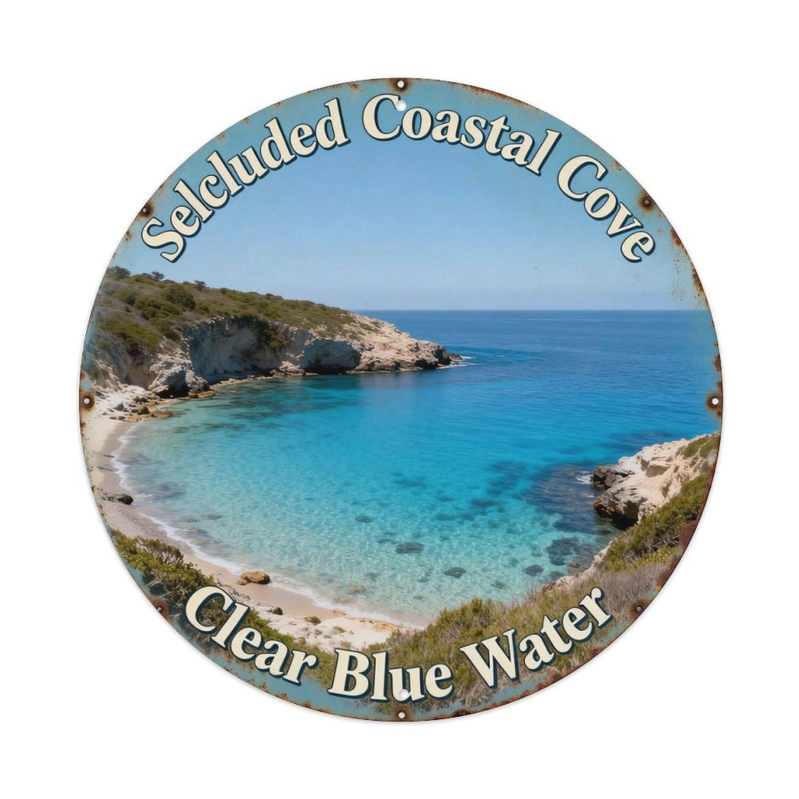 Secluded Coastal Cove Clear Blue Water Metal Tin Sign Plaque