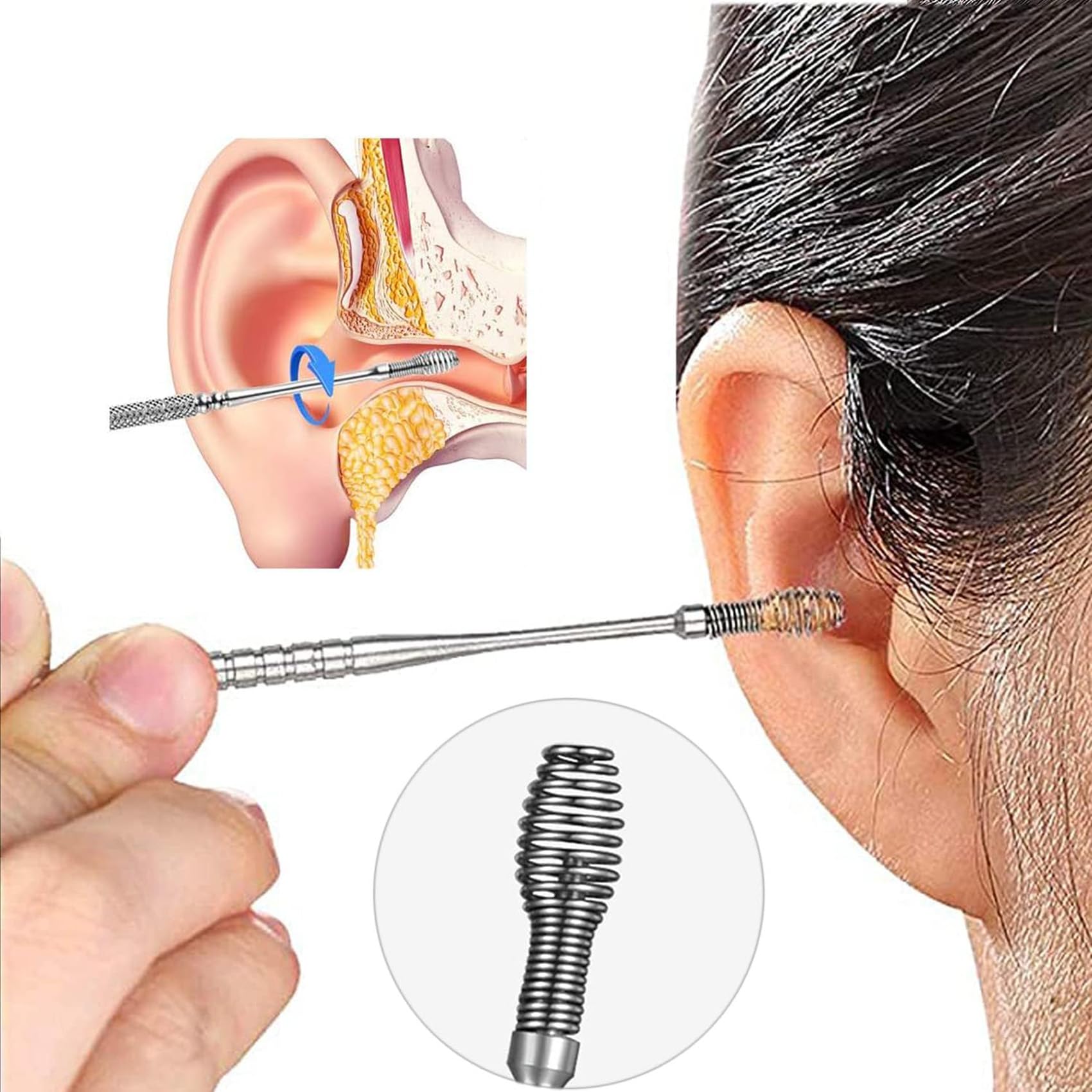 Pulisci Orecchie, 6 Pezzi Kit Pulizia Orecchio, Strumenti per Pulizia dell’Orecchio in Acciaio Inox, Pulisci Orecchie Cerume