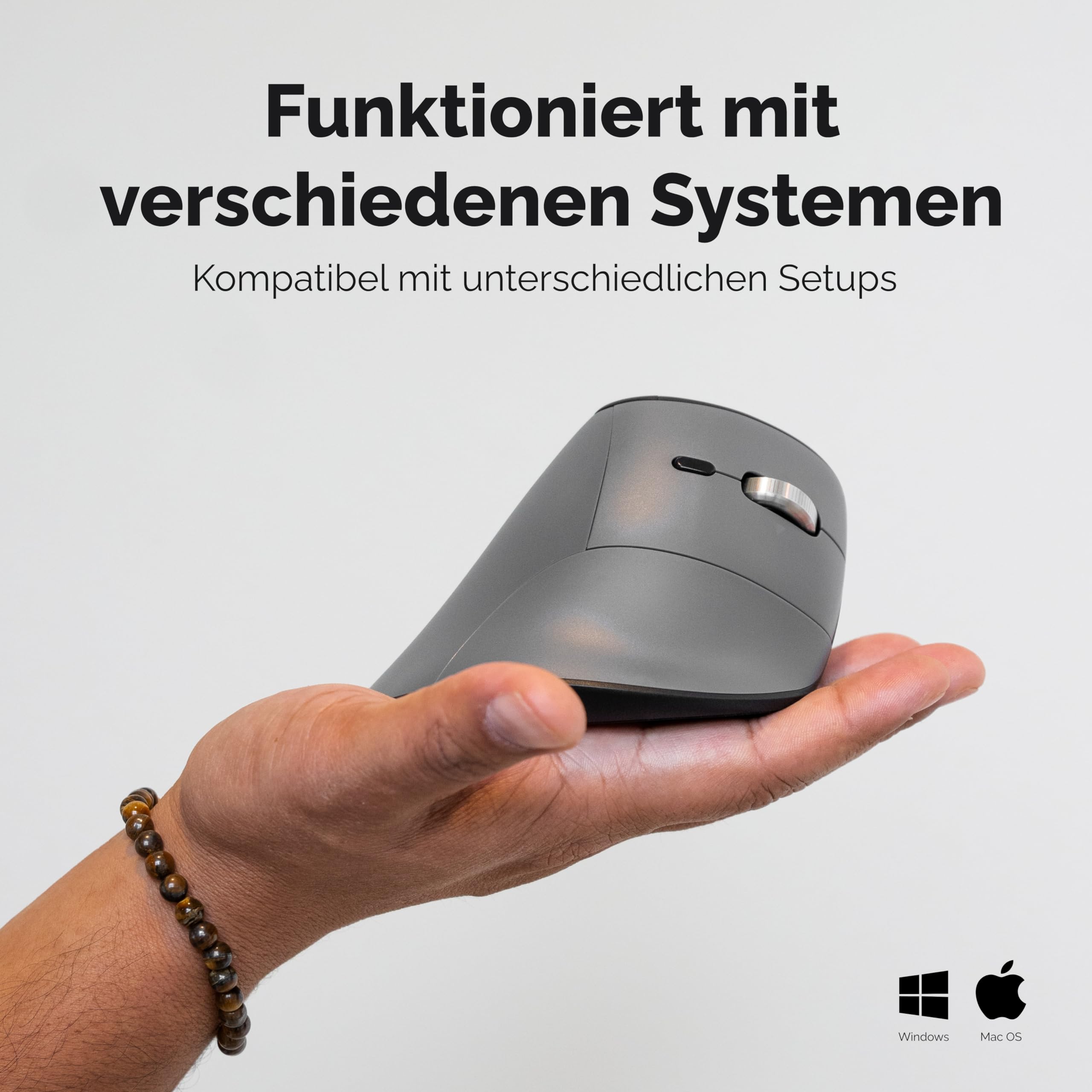Bakker FastForward・Vertikale Maus・high-Speed Scroll・tilt Wheel・Silent Click・ergonomisch・Für Rechtshänder・optisch・8 Tasten・kabellos・kabelgebunden・2.4 GHz・USB-C・Bluetooth 5.1・kabelloser Empfän