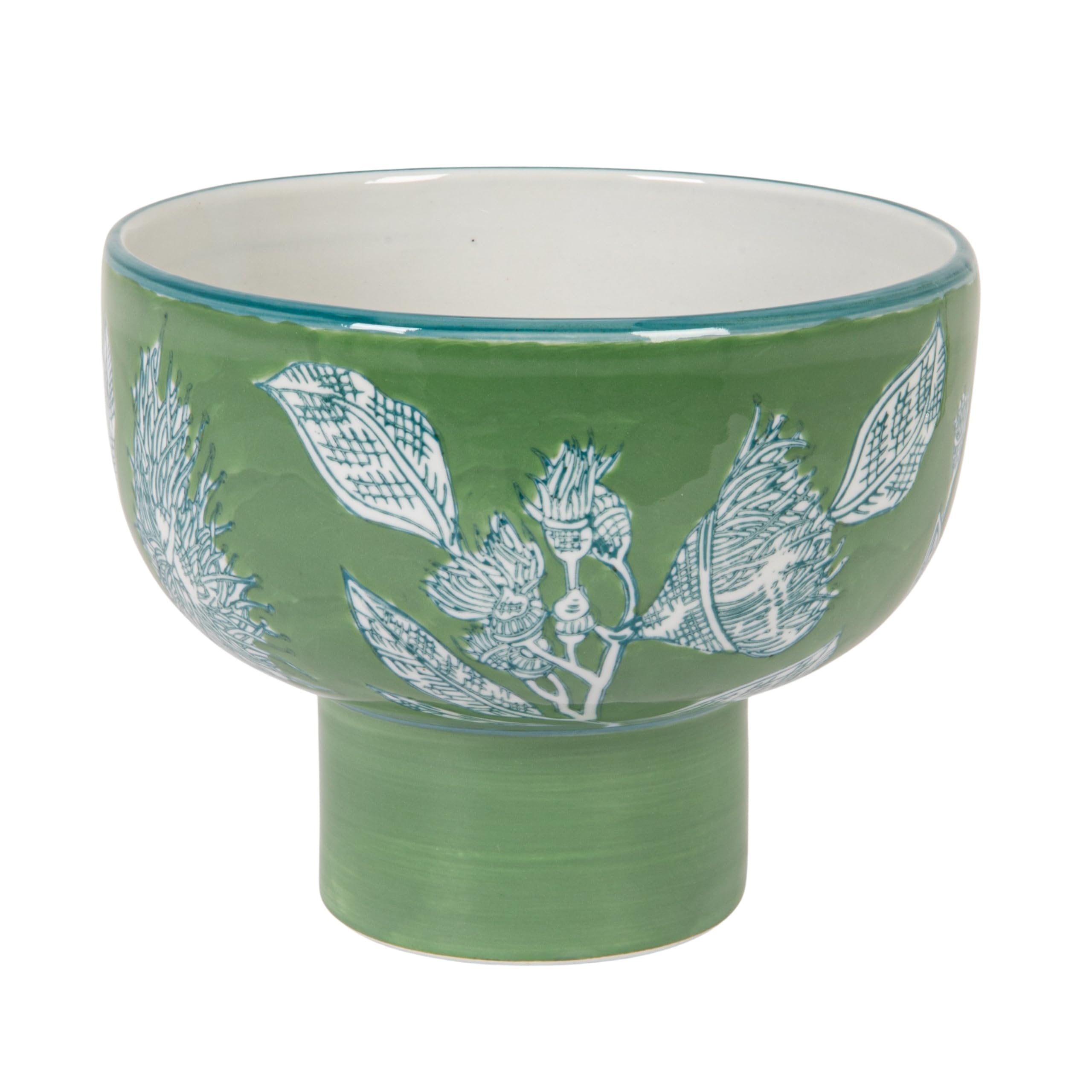 Creative Co-Op Green Stoneware Pedestal Bowl,