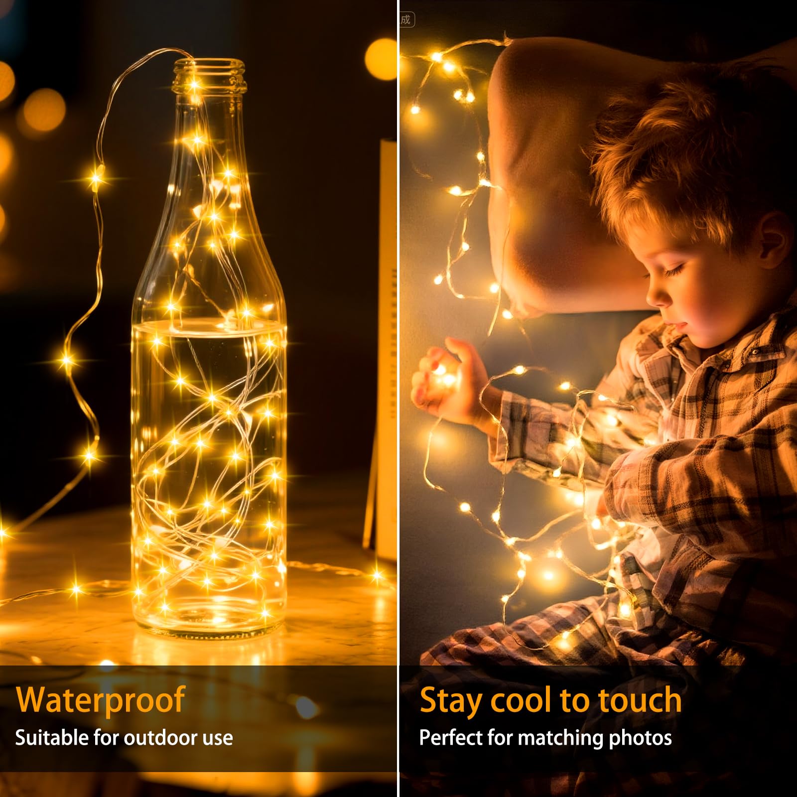 32 luces LED de 3 m, 30 luces LED, funciona con pilas, impermeable, alambre de cobre, mini luces de luciérnaga y luna estrellada para tarros, regalos de bricolaje, boda, fiesta, dormitorio, patio,