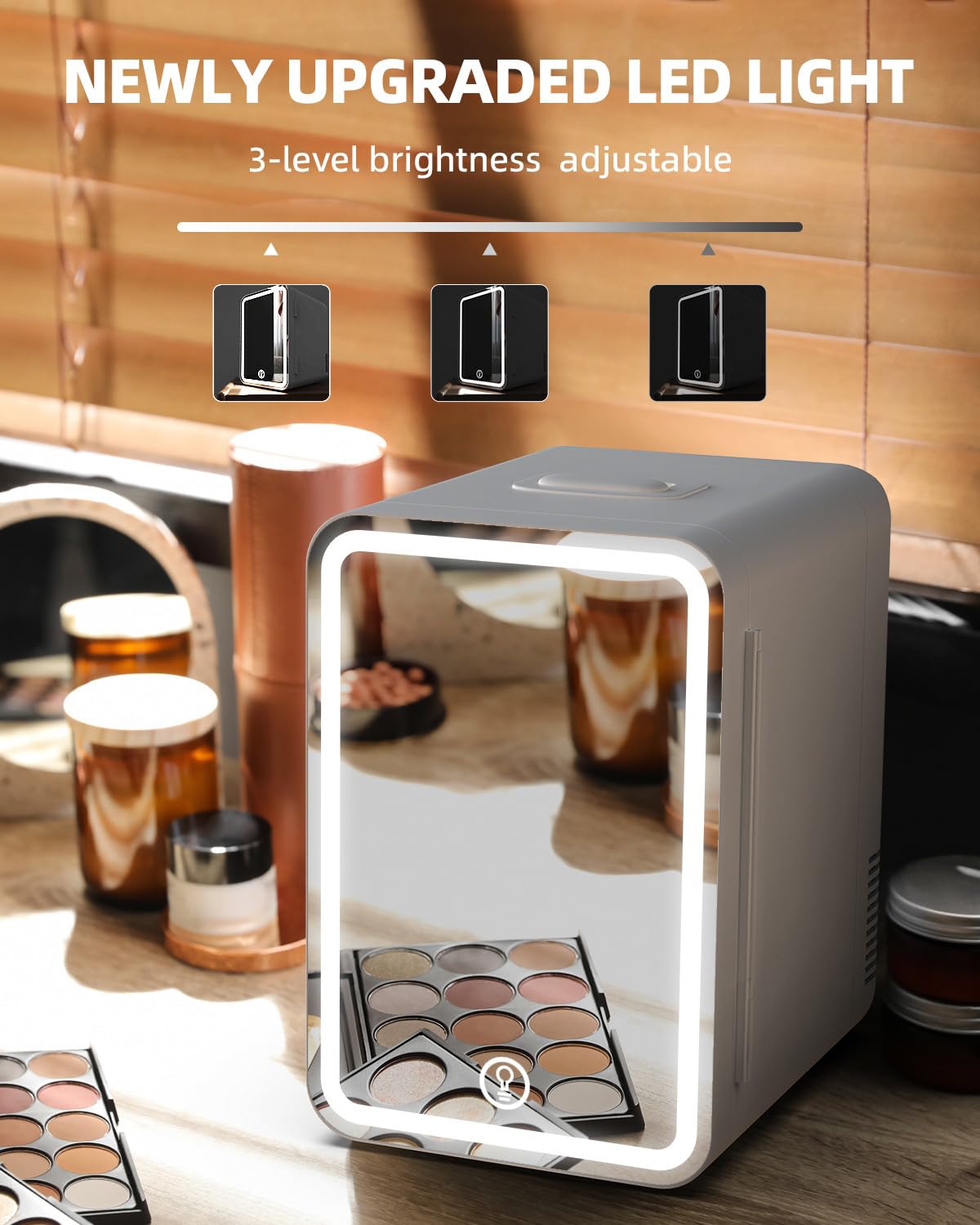 MoraRise 6L Mini Fridge for Bedrooms, Portable Cooler & Warmer Skincare Fridge with LED Mirror, AC/DC Compact Beauty Fridge for Food, Car, Home, Office, Drinks, Cosmetic, Skin care (White, 6L) - 3