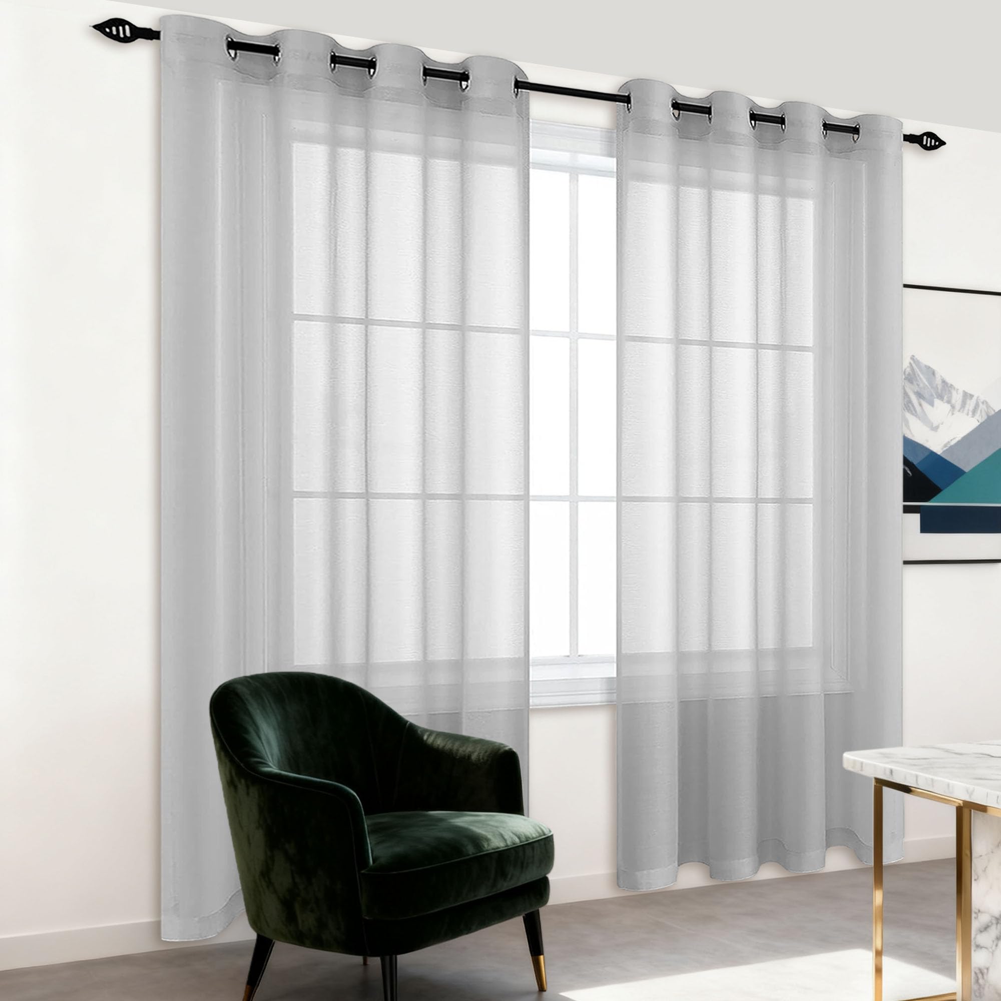 Przezroczyste Zasłony Z Woalu 500 x 265 cm Z Tunelem Miękkie Zasłony Oczkowe Elegancka,Klasyczna,Lekka Do Dekoracji Małych Okien Kuchnia Dom Sypialnia Drzwi Roleta, Jasny szary