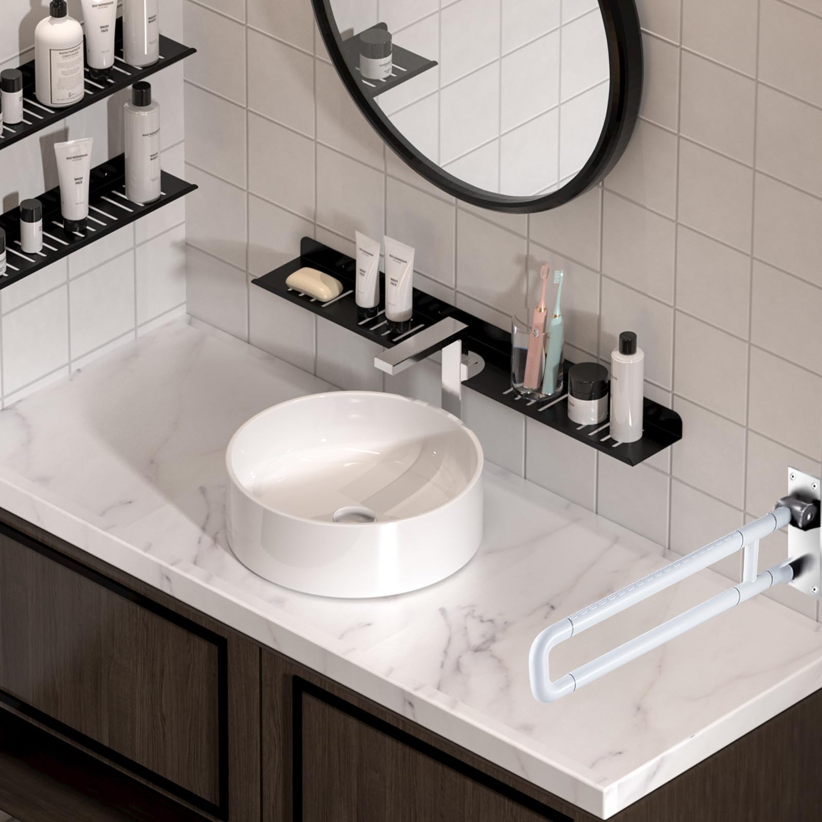 Uchwyt ścienny do WC, biały, 2 sztuki, składany uchwyt 75 cm, do toalety, stal nierdzewna, składany, do łazienki, dla seniorów, niepełnosprawnych, 75 cm