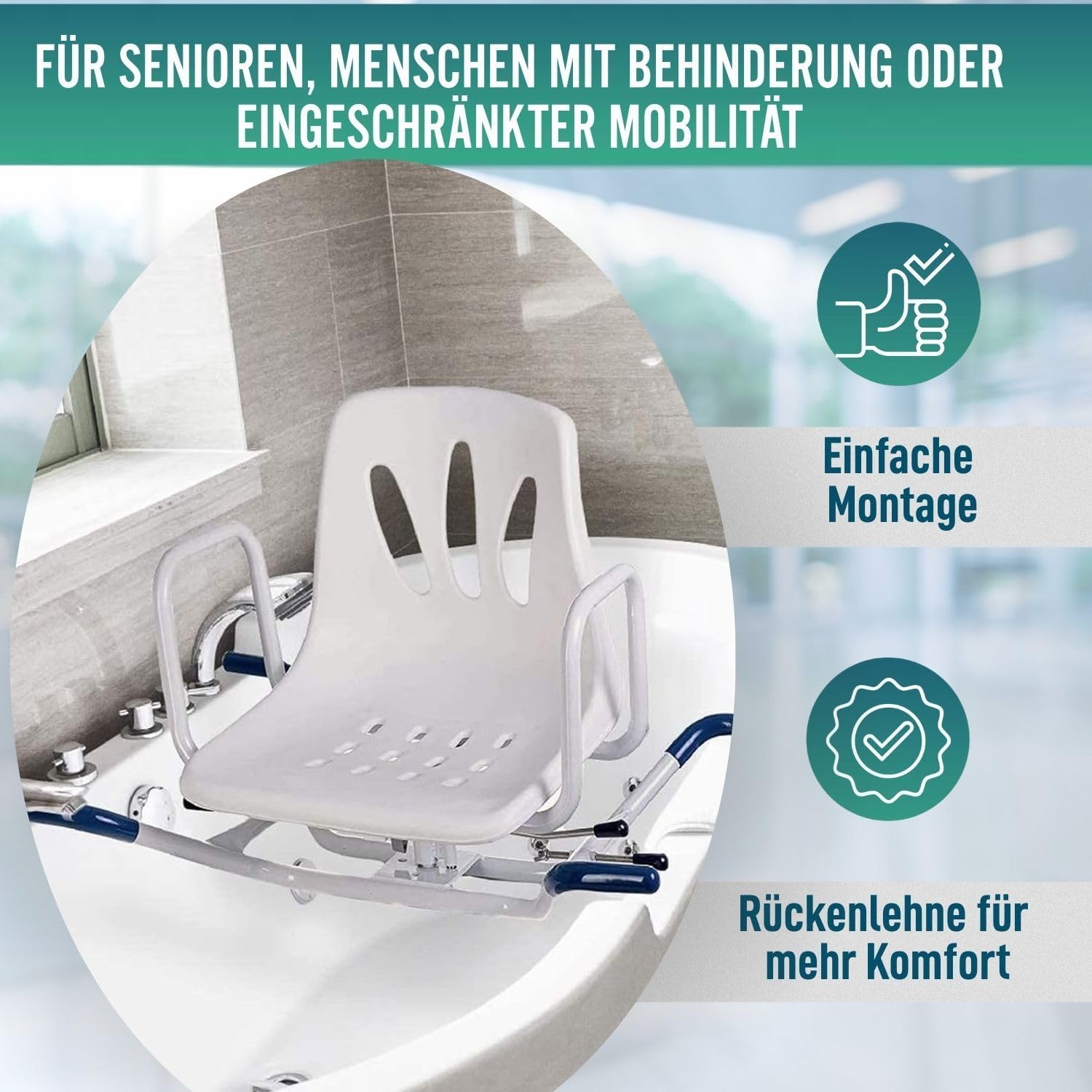 OrtoPrime Badewannensitz Senioren Badewannensitz Drehbar 360º - Sessel für Senioren mit einfachem Zugang - Antirutsch Badewannenstuhl für Erwachsene Badewannendrehsitz - badewannenstuhl Erwachsene