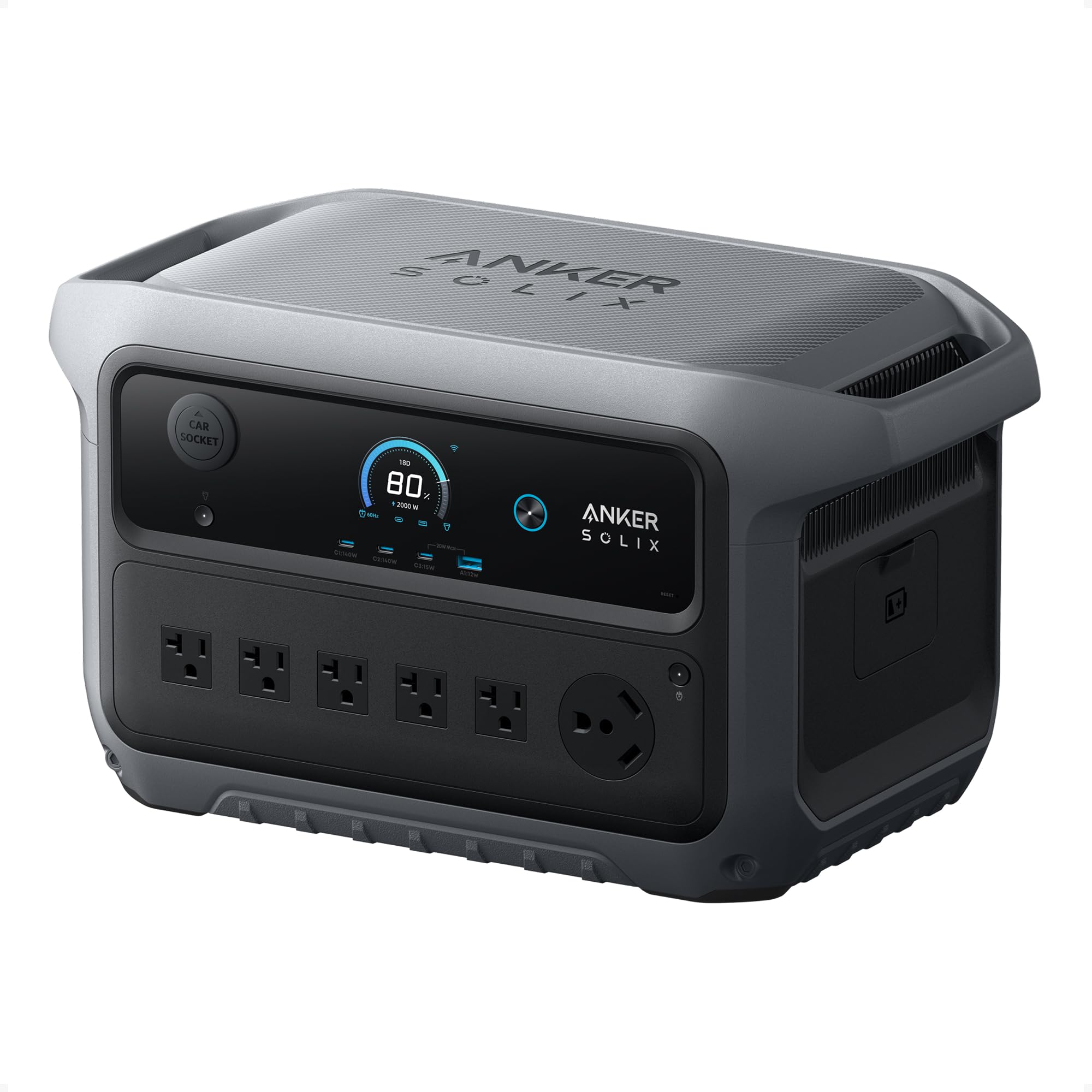 Close-up of the Anker SOLIX C2000 Gen 2's robust casing and accessible ports.