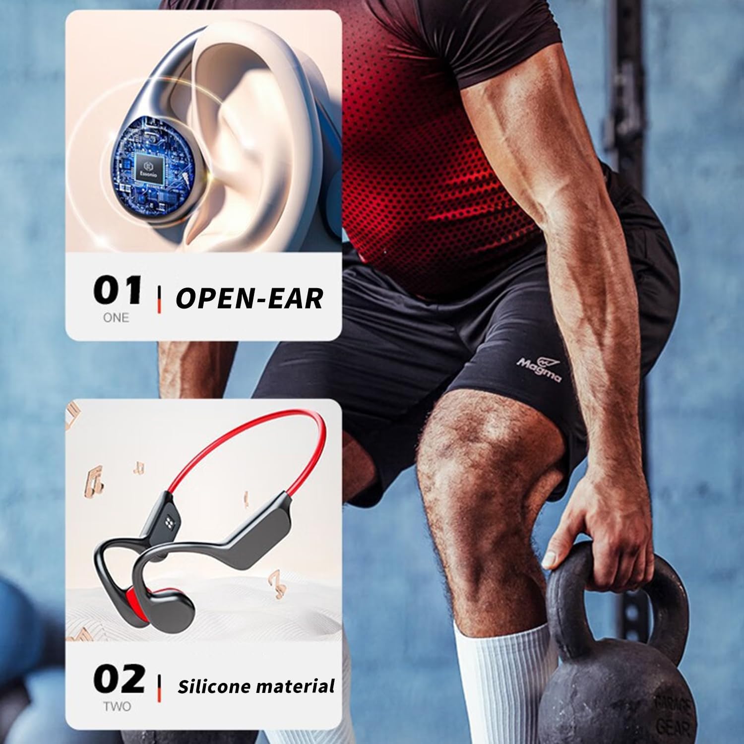 X7 Wireless Bone Conduction Headphones - IPX8 Waterproof Open-Ear, Bluetooth 5.3, Titanium Frame, Magnetic Charging - Perfect for Swimming, Running, Gifts (Black-Red) - Image 4