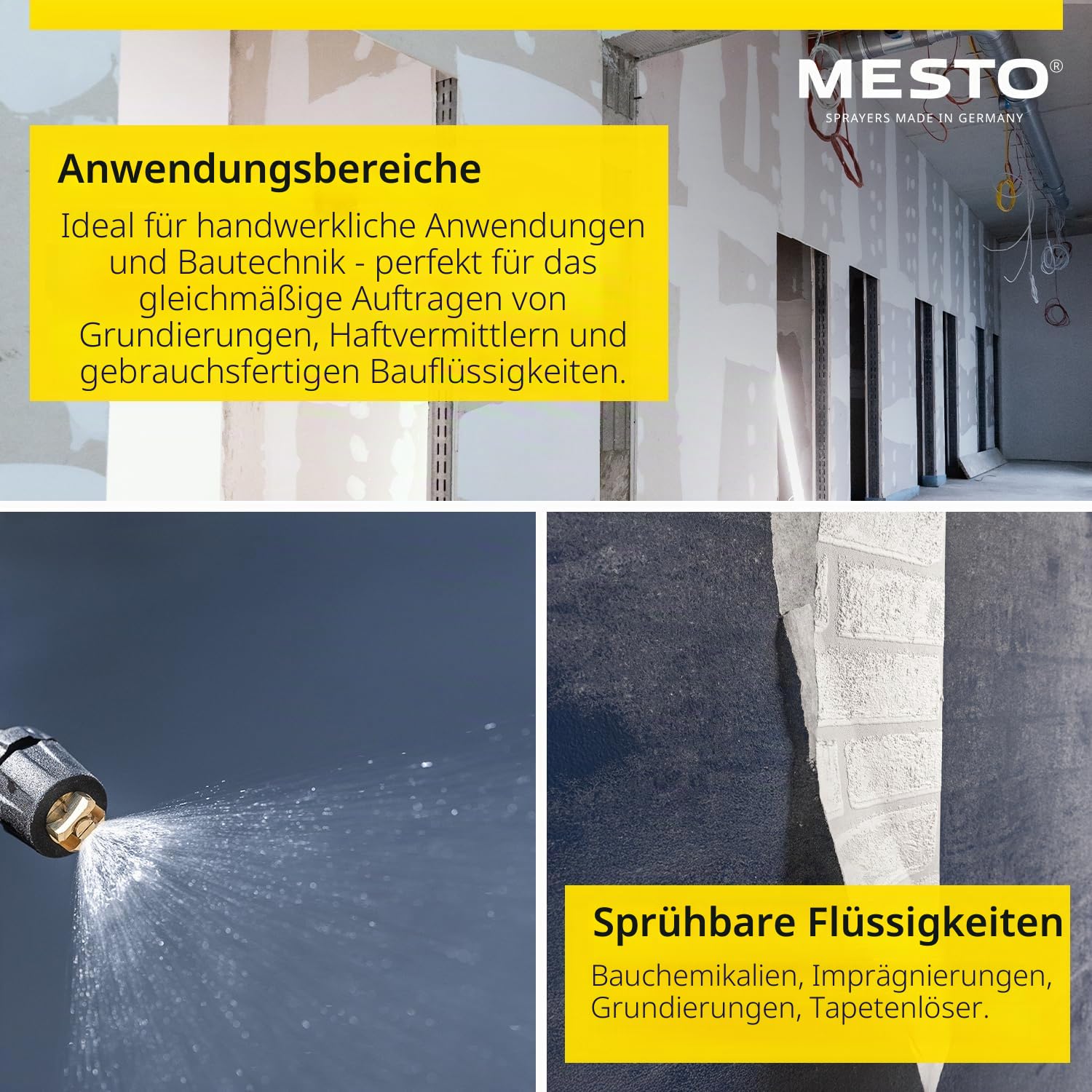 MESTO Primer Drucksprühgerät 5L Set inkl. MESTO Verlängerungsrohr 45cm | Pumpsprühflasche 3 Bar | Sprühflasche BAU & Handwerk | Drucksprühgerät für BAU Chemikalien & Grundierungen | Flachstrahldüse
