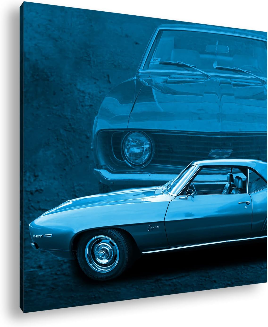 deyoli Green Ford Chevy Format: 40 x 40 cm Effect: Drawing as Canvas Picture, Motif on Real Wood Frame, High-Quality Digital Print with Frame, No Poster or Poster