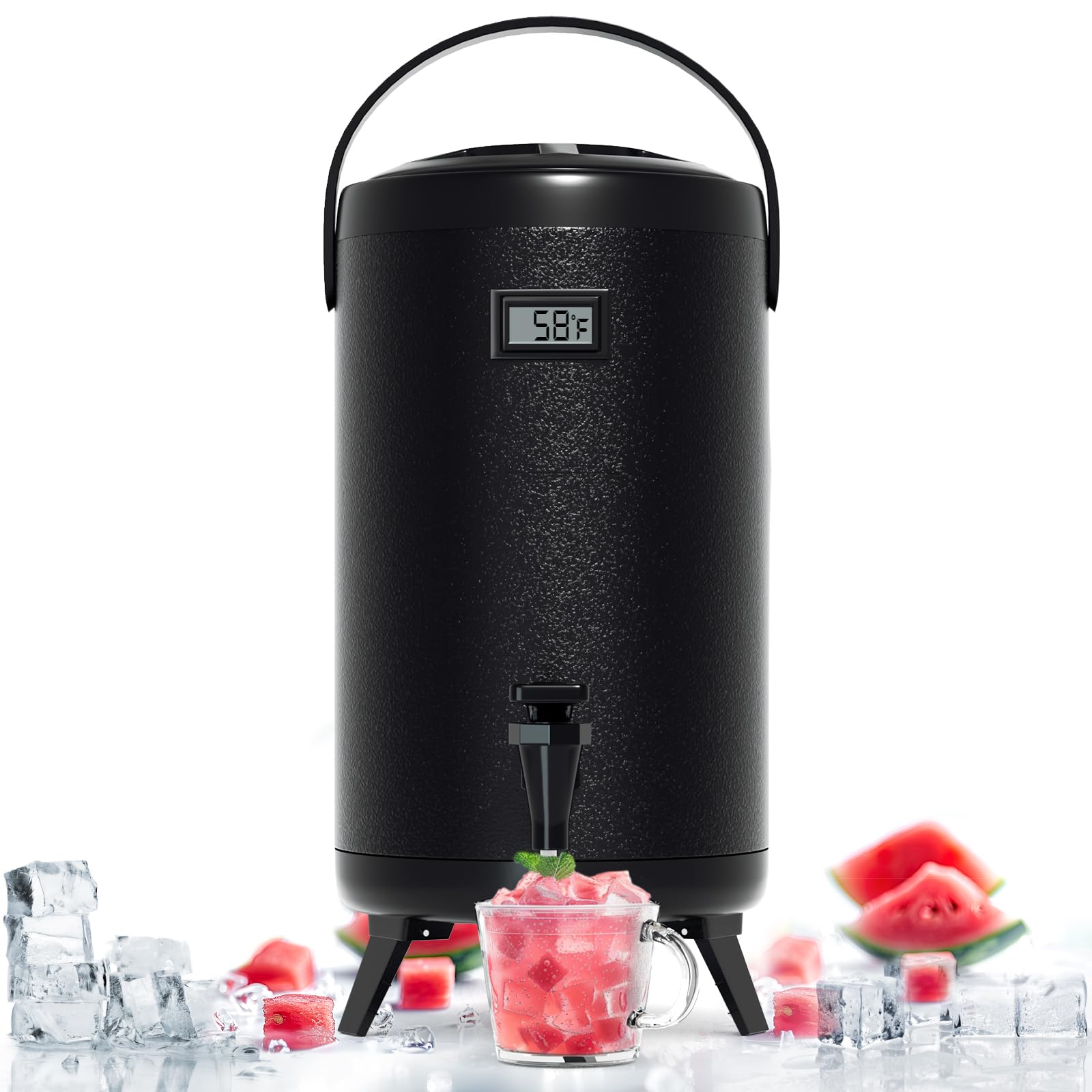 WantJoinInsulated Beverage Dispenser-Thermal Hot and Cold Beverage Dispenser Tea Dispenser Stainless Steel 12L/3.2Gal Hot Drink Dispenser with Spigot for Hot Tea&Coffee,Cold Milk,Water,Juice (Black)