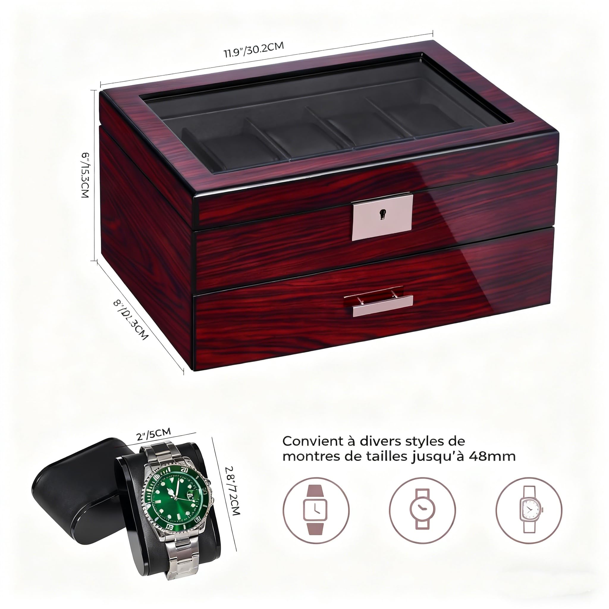ANWBROAD Boîte à Montre Homme 20 Emplacements | Grand Couvercle Verre Rangement Montre Double Couche Affichage Housse Verrouillable Montres Stand, JWB002Y