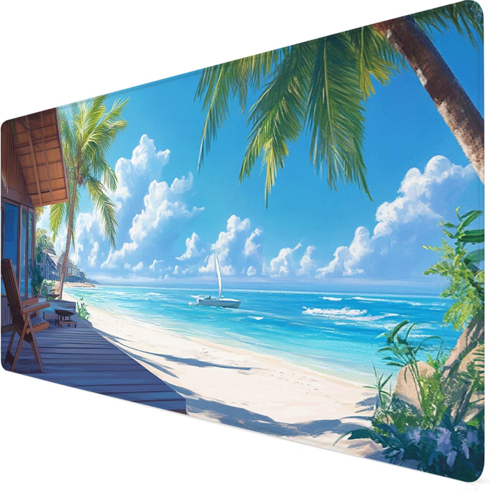 Podkładka pod mysz XXL 1000x500x3mm podkładka pod mysz plażowa podkładka pod mysz ocean poprawia precyzję i szybkość, wodoodporne antypoślizgowe, szyte krawędzie, akcesoria do gier, komputer, prezent