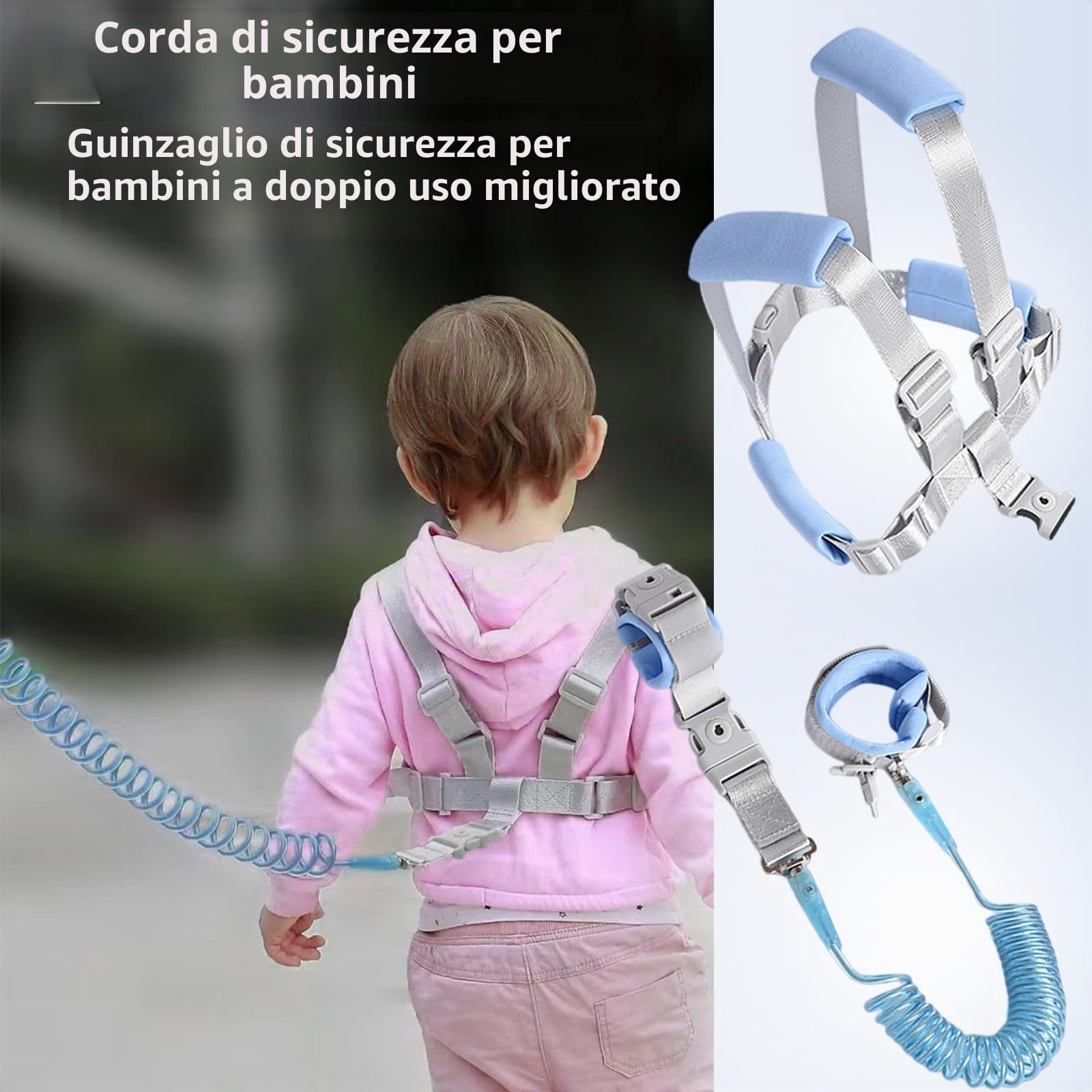 Imbracatura di Sicurezza per Bambini, Xiuyer 2.5M 2 in 1 Anti-Perso Cintura da Polso Cinturino con Blocco Guinzaglio di Sicurezza per Ragazzi e Ragazze Passeggio