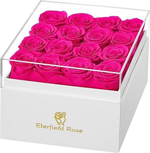 Miniatura 7 de Eterfield Rosas preservadas que duran un año, 16 piezas de rosas eternas en una caja, regalo para esposa, madre, día de la madre, día de San