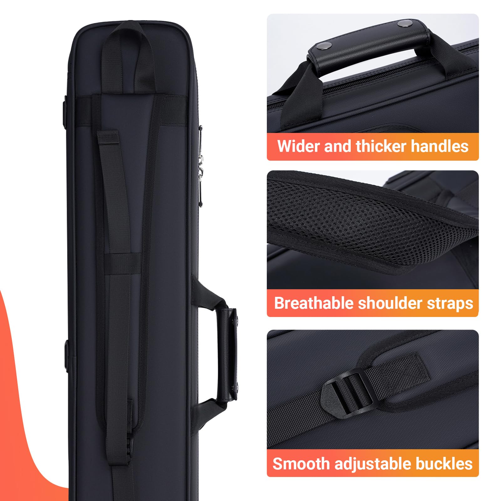 Sac de Queue de Billard 3x4, Étui de Transport pour Queue de Billard avec Poignée et Bandoulière Réglable, Sac de Bâtons de Billard Peut en Contenir 4 Parties Avant et 3 Parties Arrières