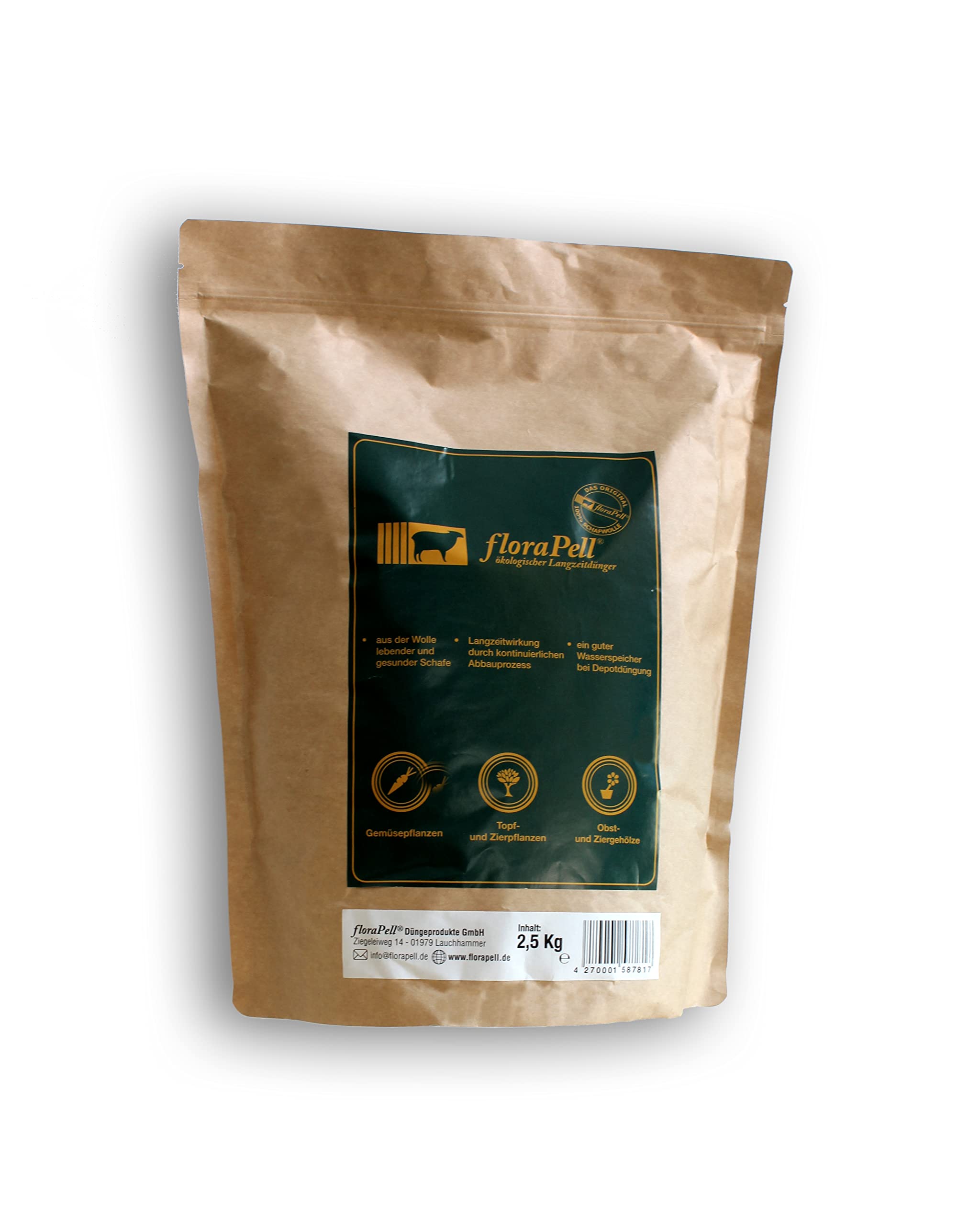 FloraPell® Bio Schafwollpellets Dünger für Haus, Garten & Zimmerpflanzen - Das Original aus 100% Schafwolle - Organischer Langzeitdünger für ideale Nährstoffversorgung (2,5kg)