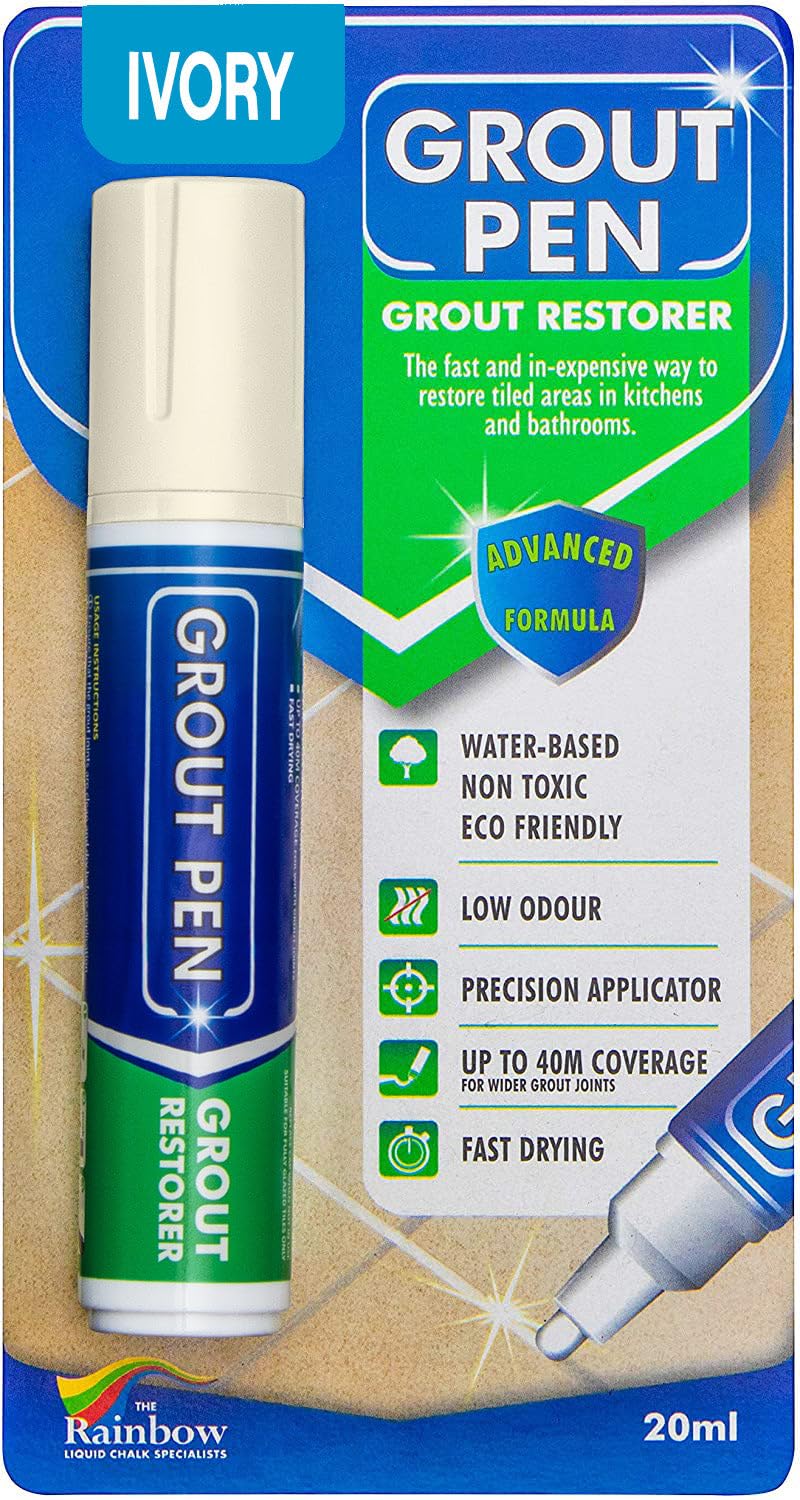 Rainbow Chalk Markers Ltd Ivory Grout Pen Tile Paint Marker: Waterproof Grout Paint, Tile Grout Colorant And Sealer Pen - Wide 15Mm Tip (20Ml)